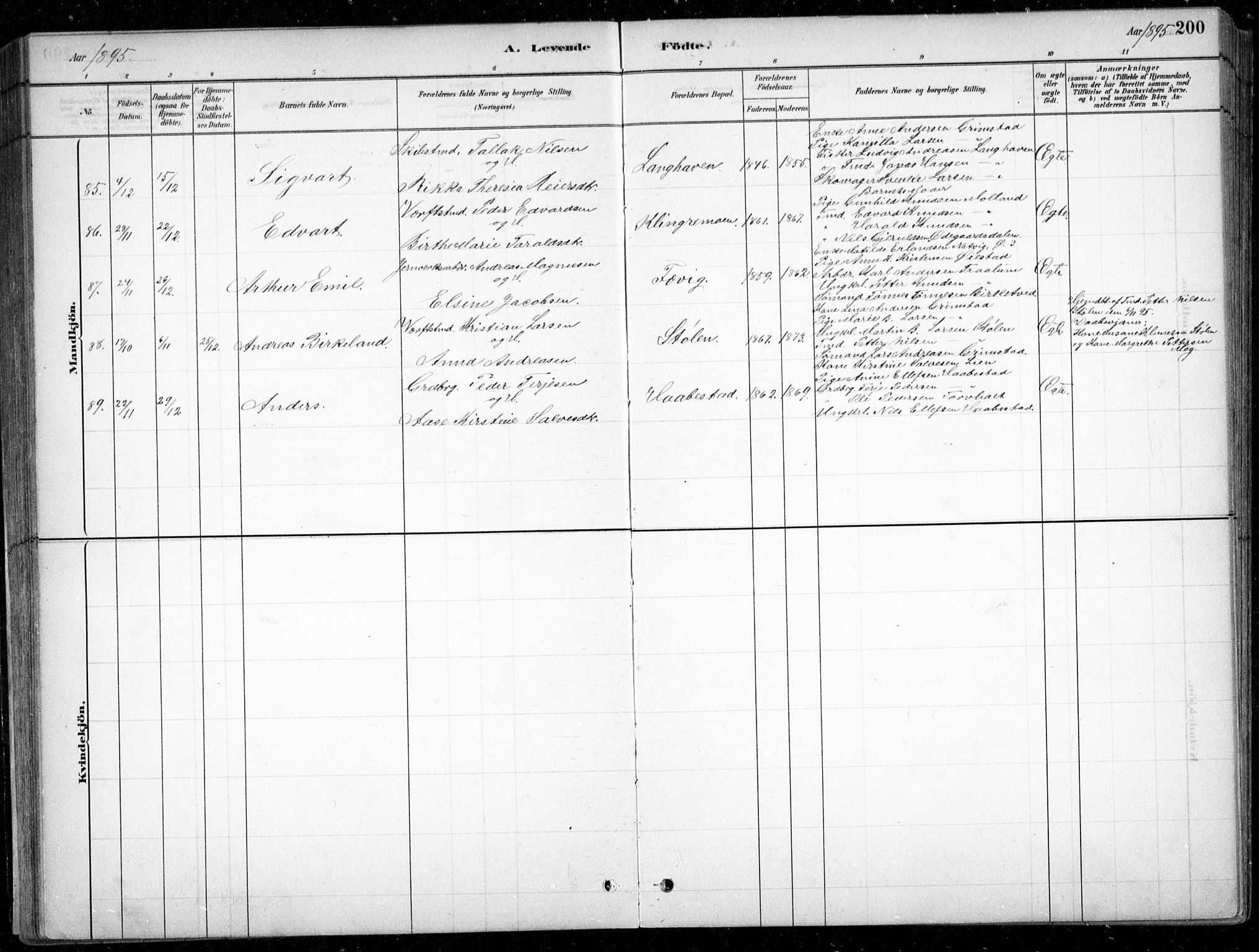 Fjære sokneprestkontor, AV/SAK-1111-0011/F/Fb/L0011: Parish register (copy) no. B 11, 1881-1905, p. 200