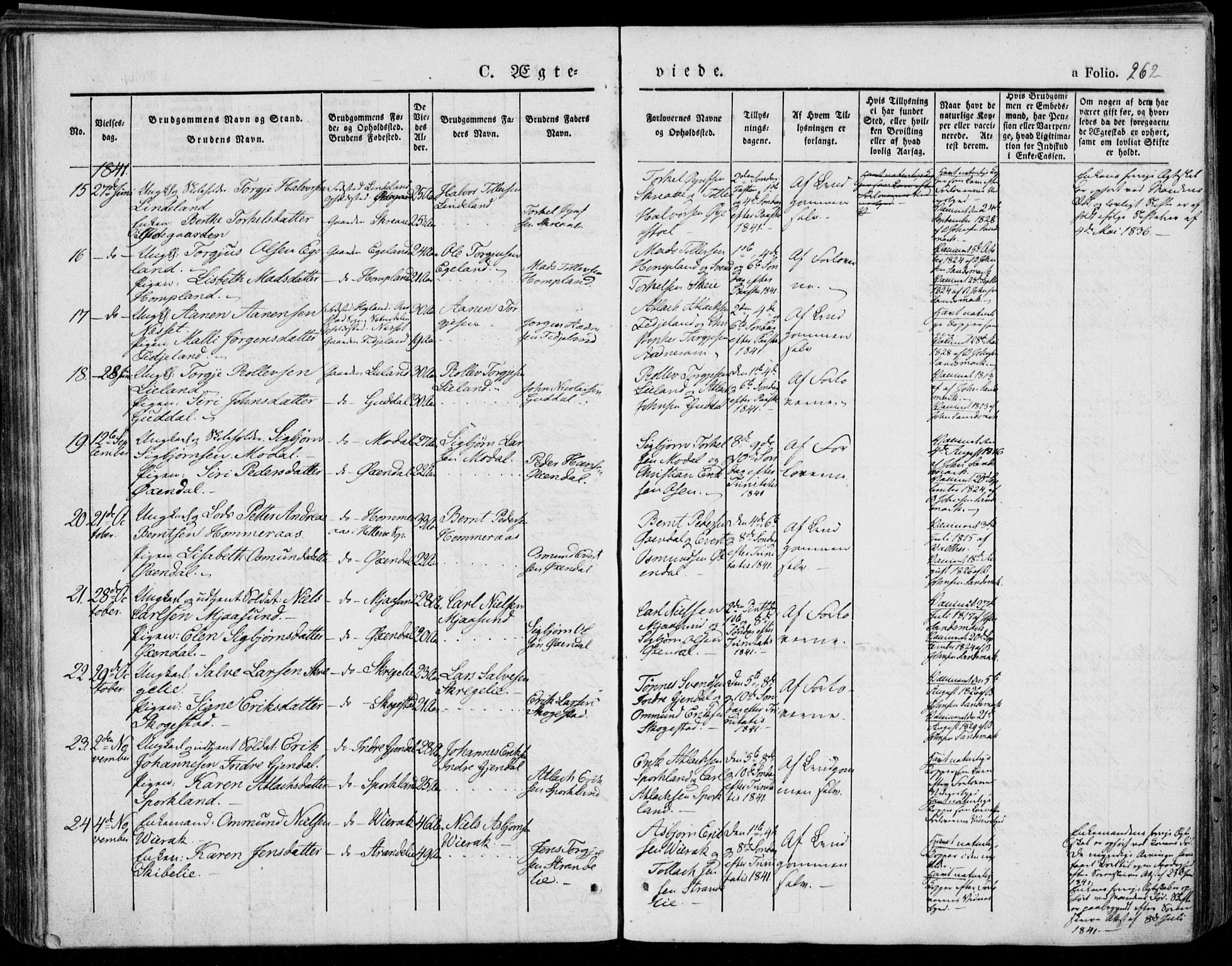 Bakke sokneprestkontor, AV/SAK-1111-0002/F/Fa/Faa/L0004: Parish register (official) no. A 4, 1834-1846, p. 262