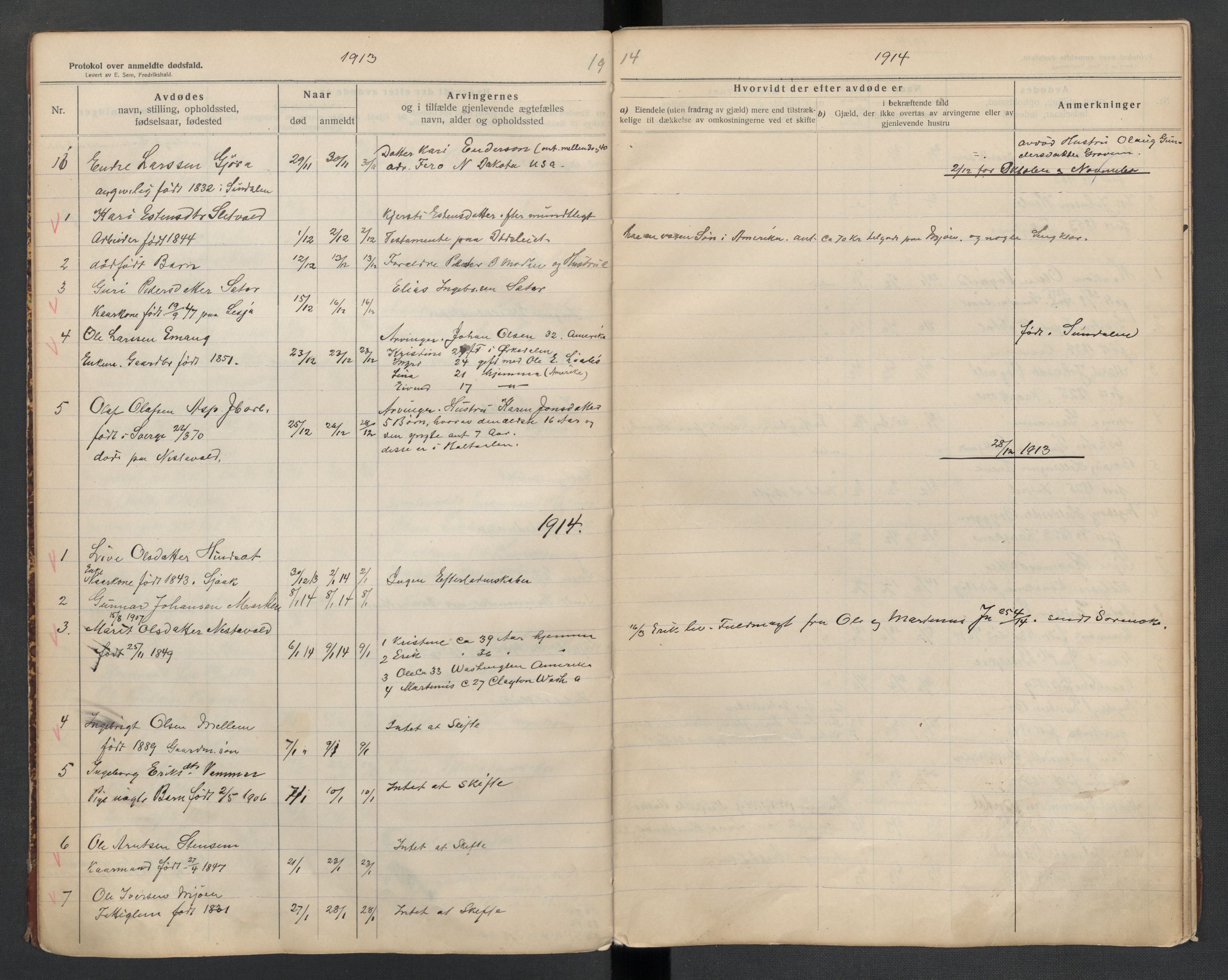 Oppdal lensmannskontor, SAT/A-1073/1/02/L0002: 2.01.02 Dødsfallsprotokoll, 1911-1919