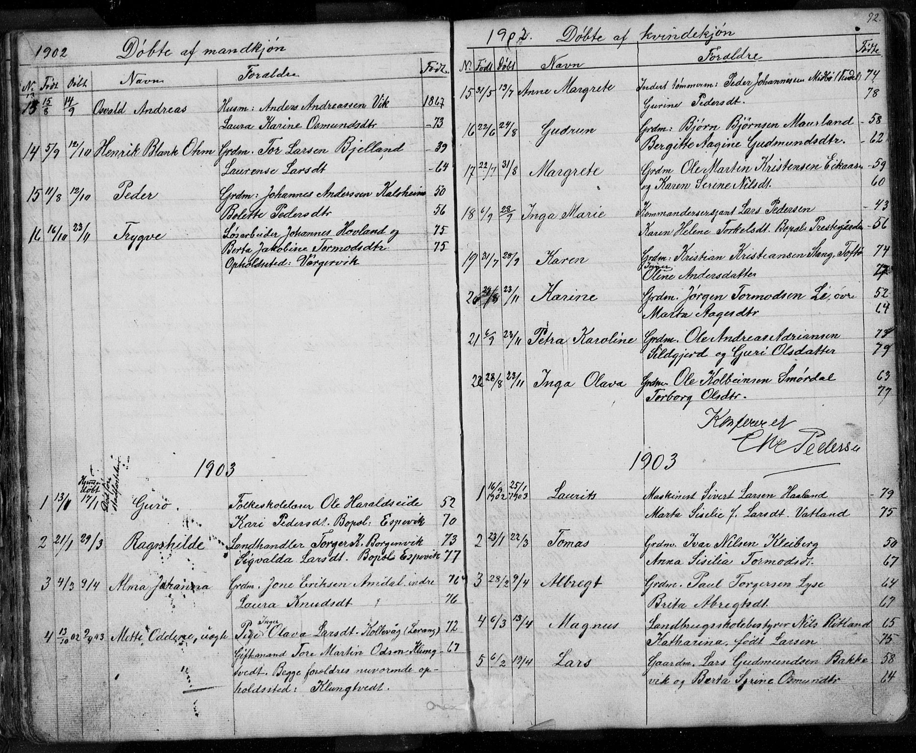 Nedstrand sokneprestkontor, SAST/A-101841/01/V: Parish register (copy) no. B 3, 1848-1933, p. 92