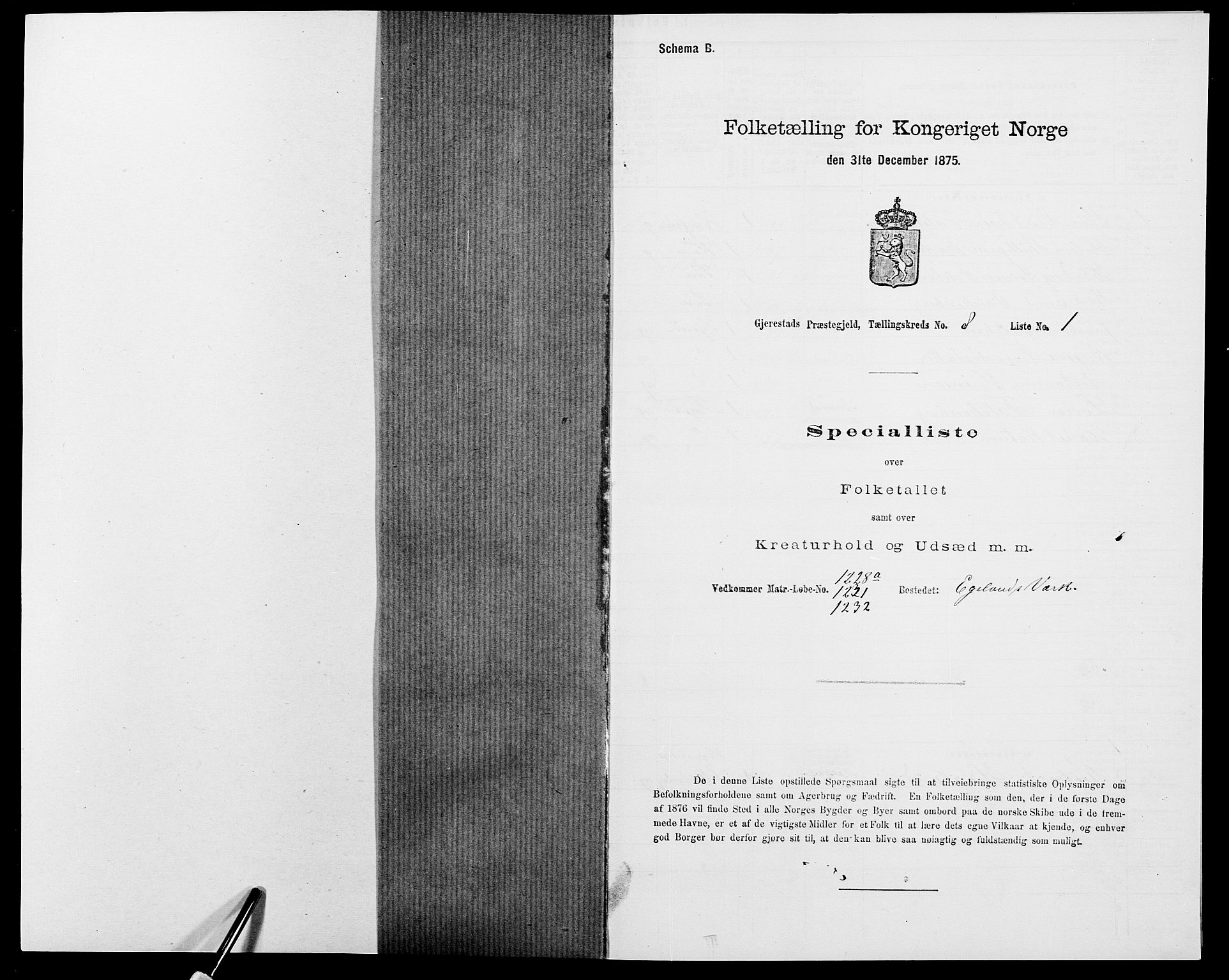 SAK, 1875 census for 0911P Gjerstad, 1875, p. 819