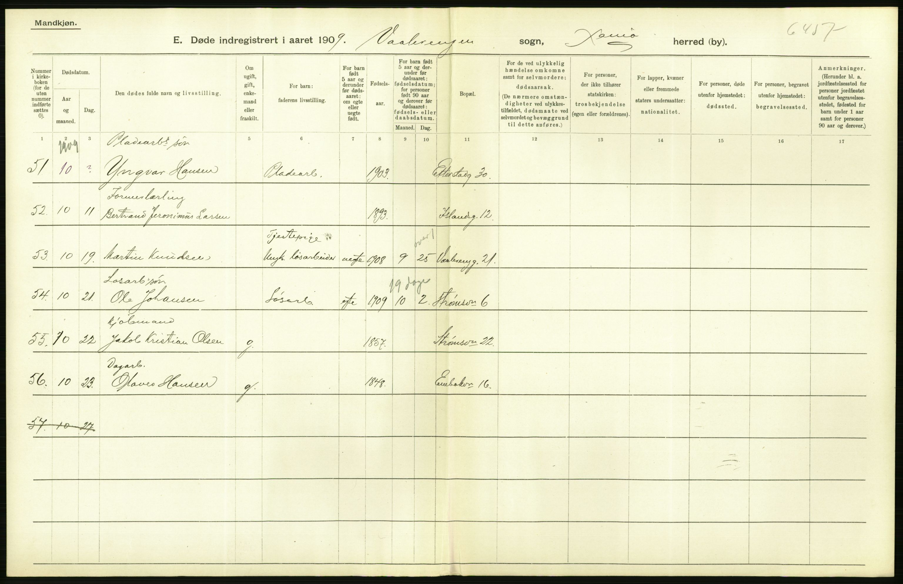Statistisk sentralbyrå, Sosiodemografiske emner, Befolkning, AV/RA-S-2228/D/Df/Dfa/Dfag/L0010: Kristiania: Døde, dødfødte., 1909, p. 304