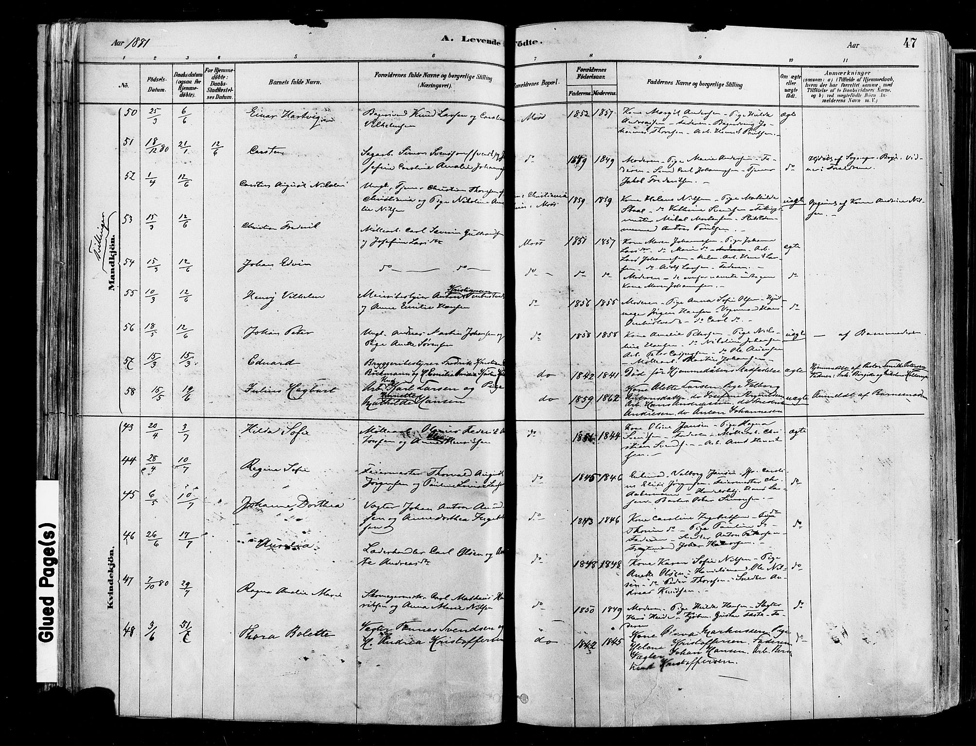 Moss prestekontor Kirkebøker, AV/SAO-A-2003/F/Fb/L0001: Parish register (official) no. II 1, 1878-1886, p. 47