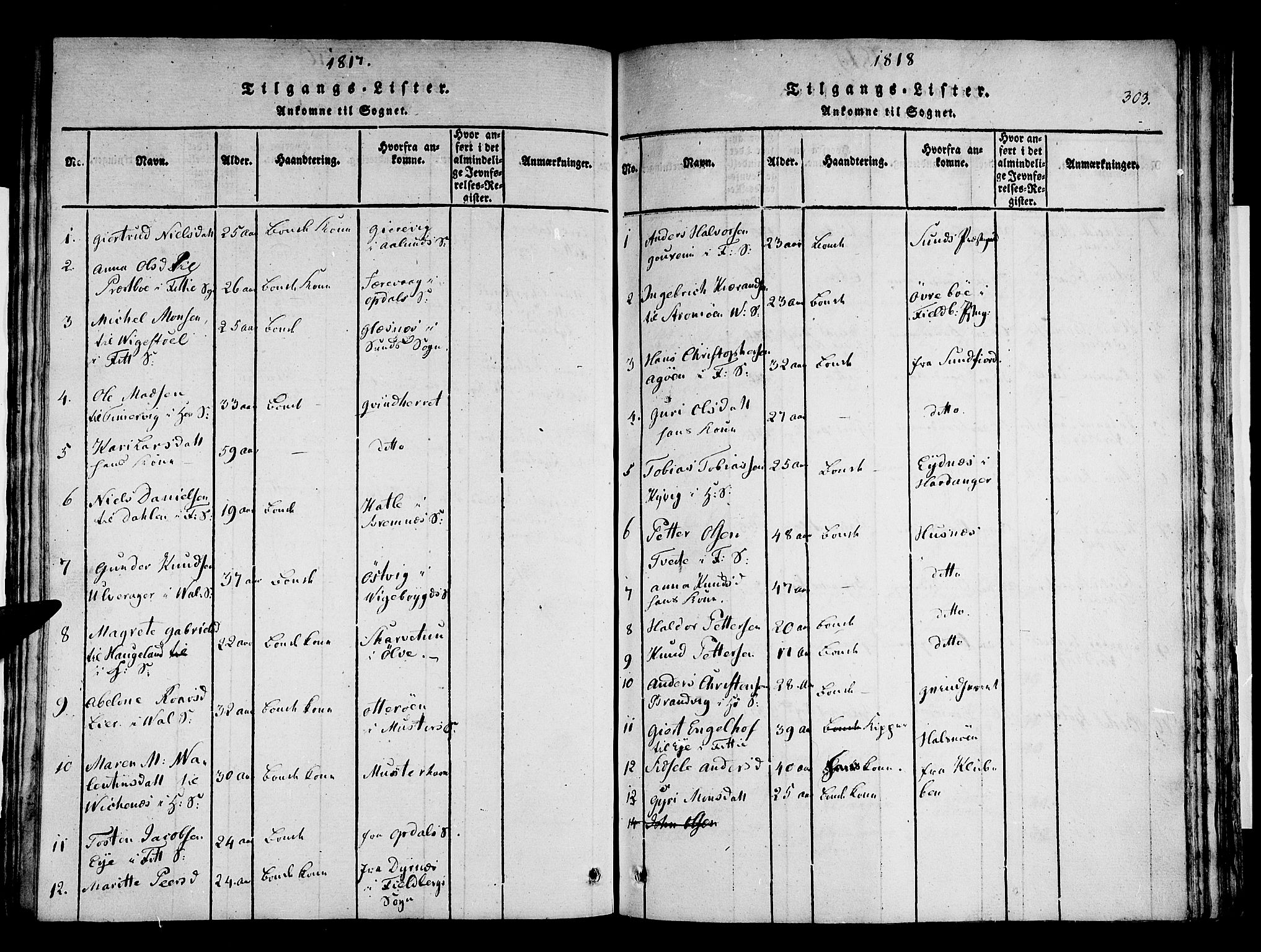 Stord sokneprestembete, AV/SAB-A-78201/H/Haa: Parish register (official) no. A 5, 1816-1825, p. 303