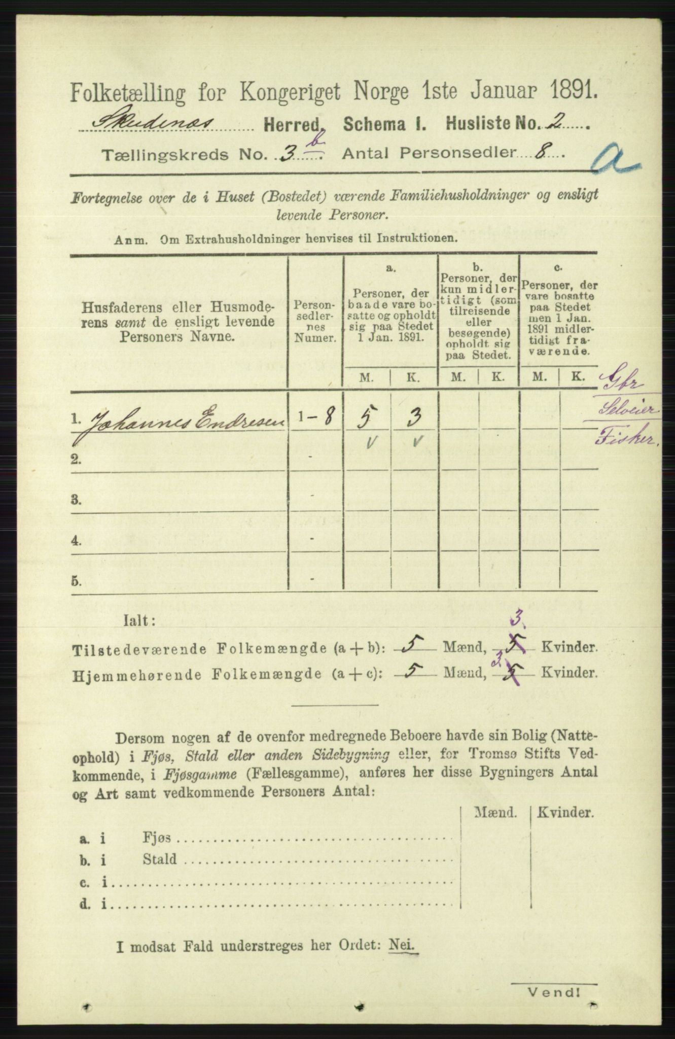 RA, 1891 census for 1150 Skudenes, 1891, p. 1613