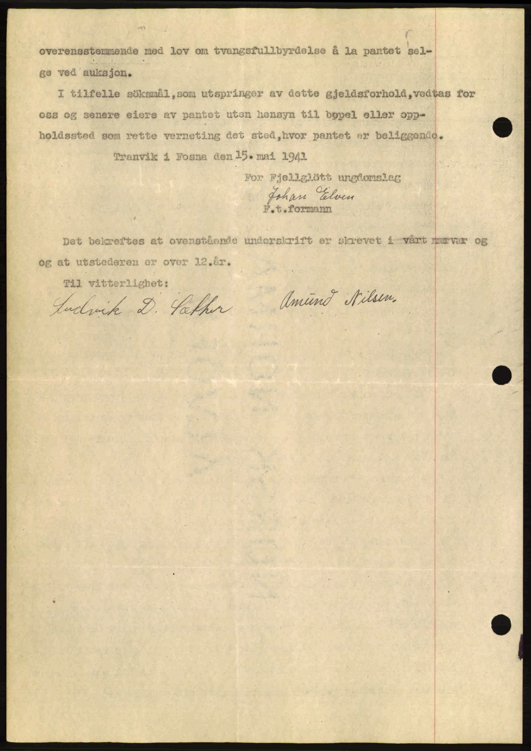 Hitra sorenskriveri, AV/SAT-A-0018/2/2C/2Ca: Mortgage book no. B1, 1939-1949, Diary no: : 336/1941