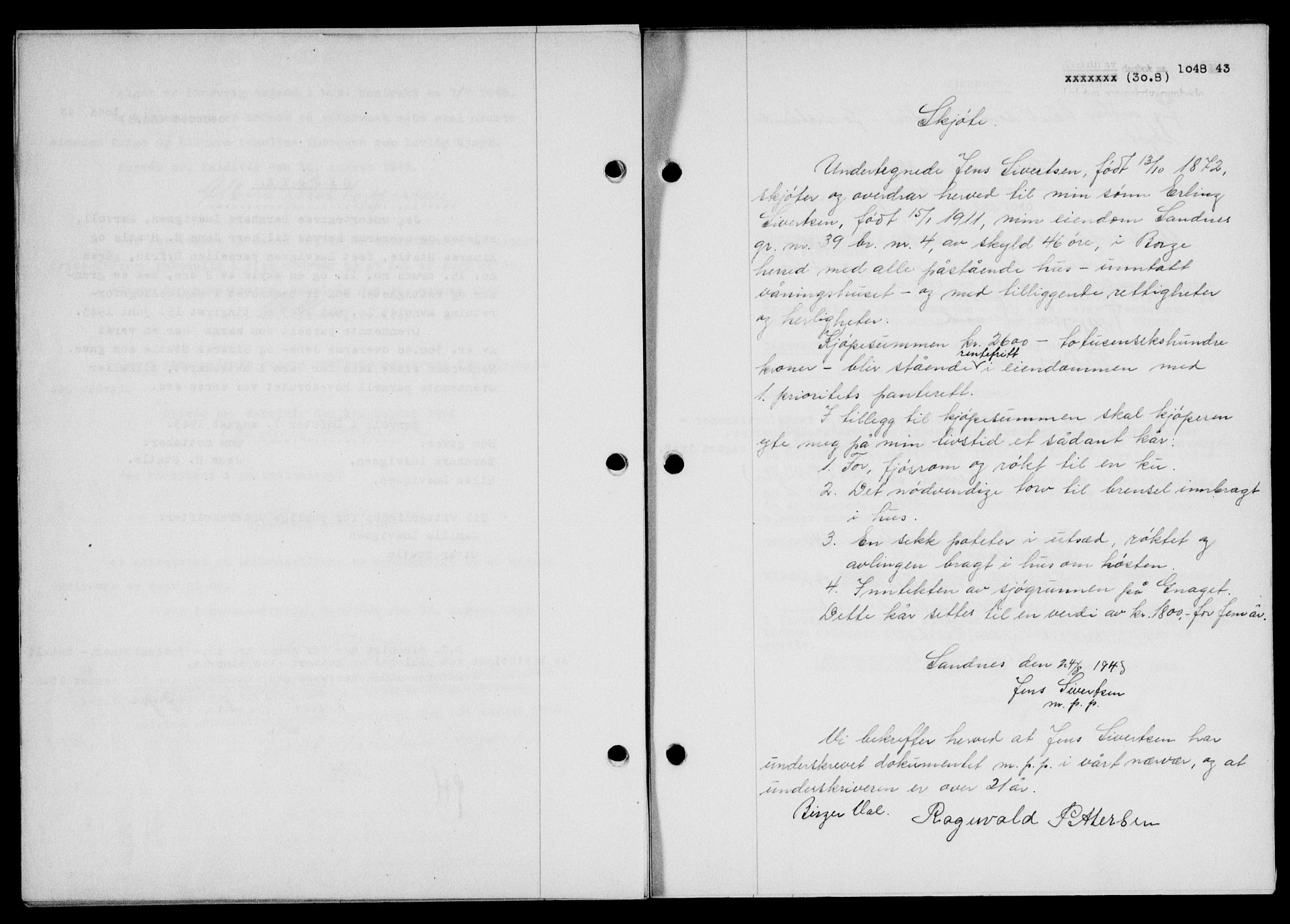 Lofoten sorenskriveri, SAT/A-0017/1/2/2C/L0011a: Mortgage book no. 11a, 1943-1943, Diary no: : 1048/1943