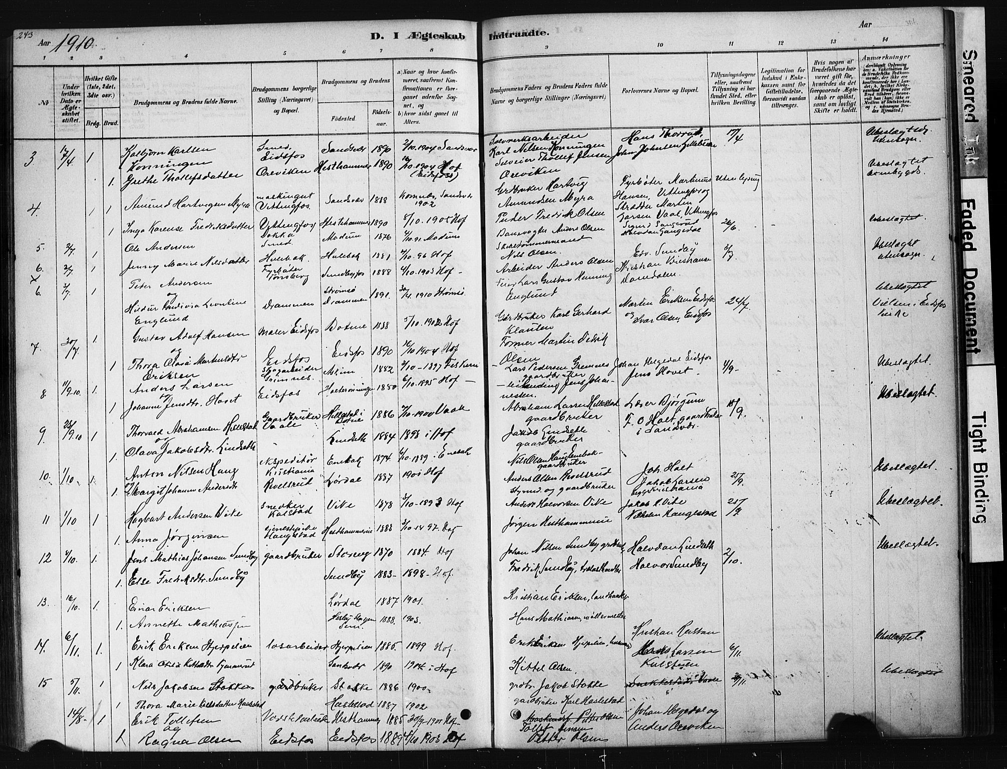 Hof kirkebøker, AV/SAKO-A-64/G/Ga/L0004: Parish register (copy) no. I 4, 1878-1930, p. 243