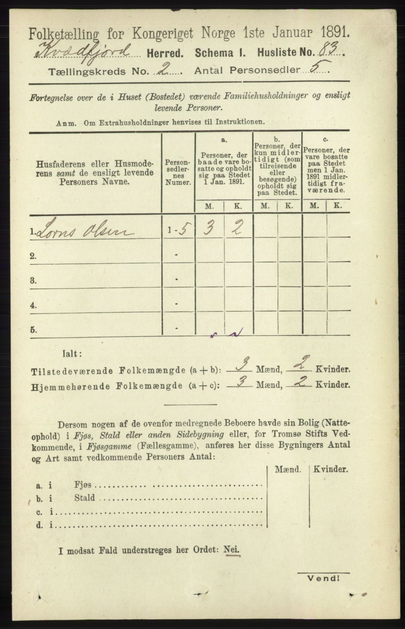 RA, 1891 census for 1911 Kvæfjord, 1891, p. 710