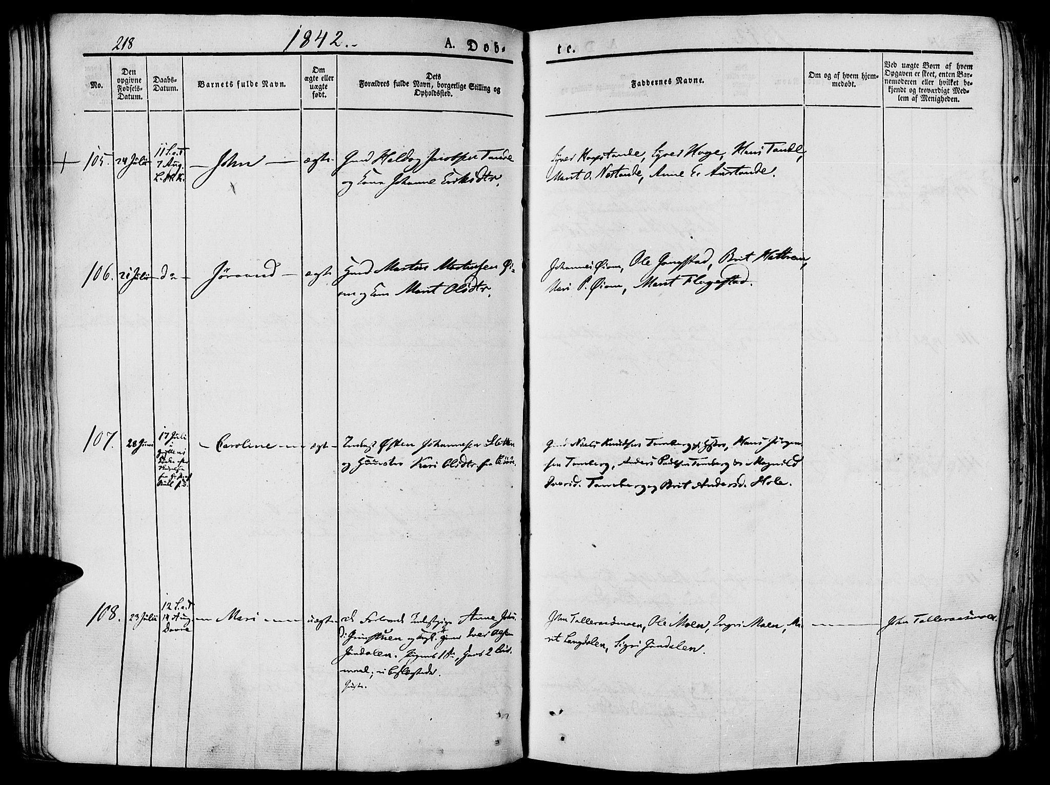 Lesja prestekontor, SAH/PREST-068/H/Ha/Haa/L0005: Parish register (official) no. 5, 1830-1842, p. 218