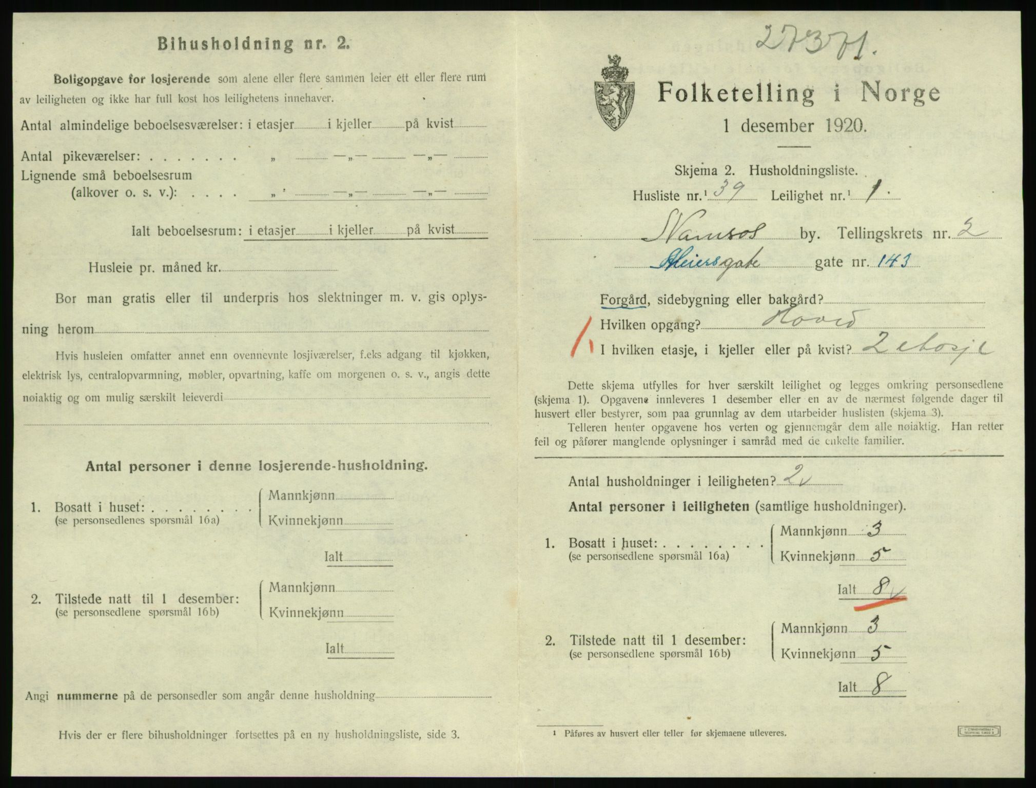 SAT, 1920 census for Namsos, 1920, p. 1099