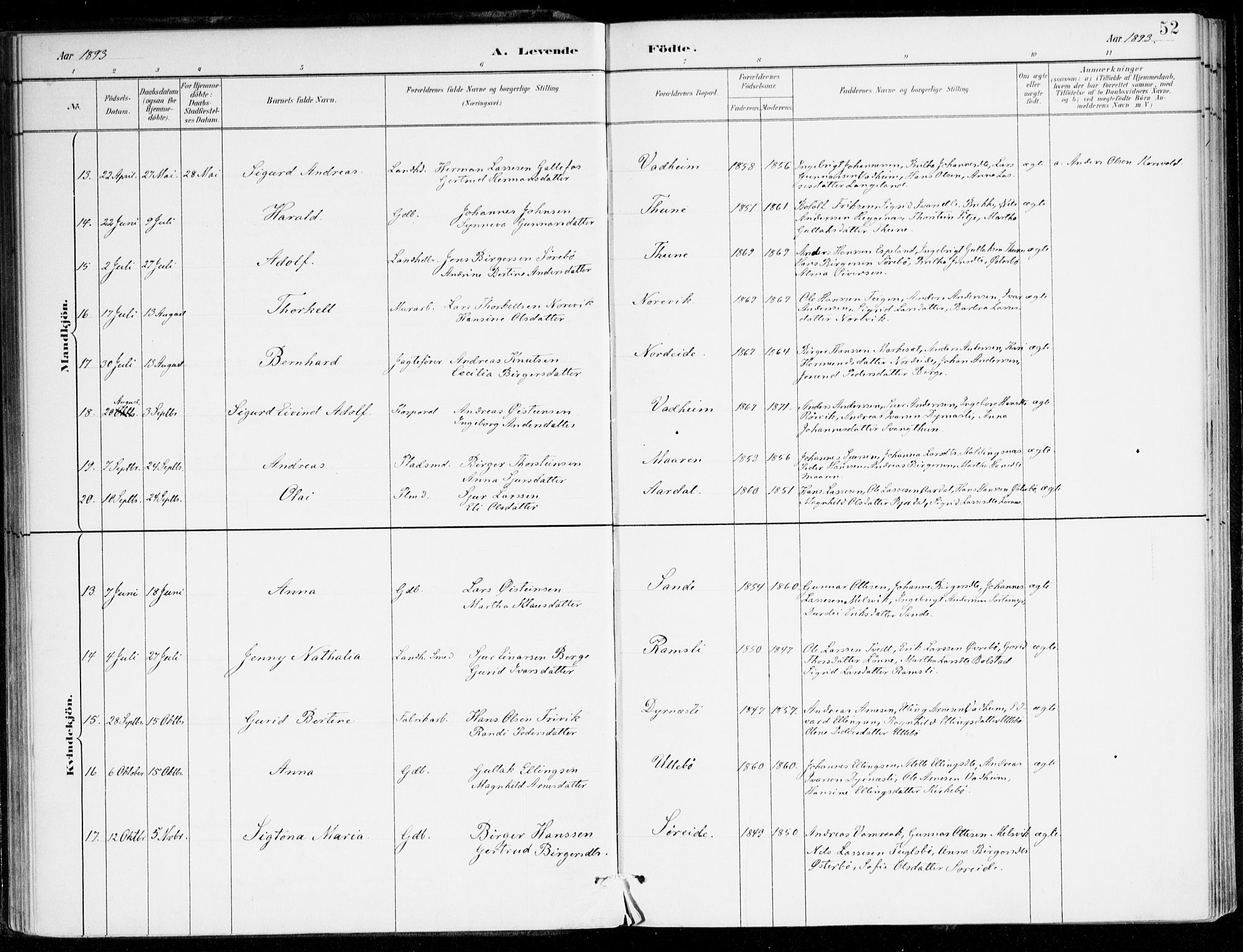 Lavik sokneprestembete, AV/SAB-A-80901: Parish register (official) no. C 1, 1882-1904, p. 52