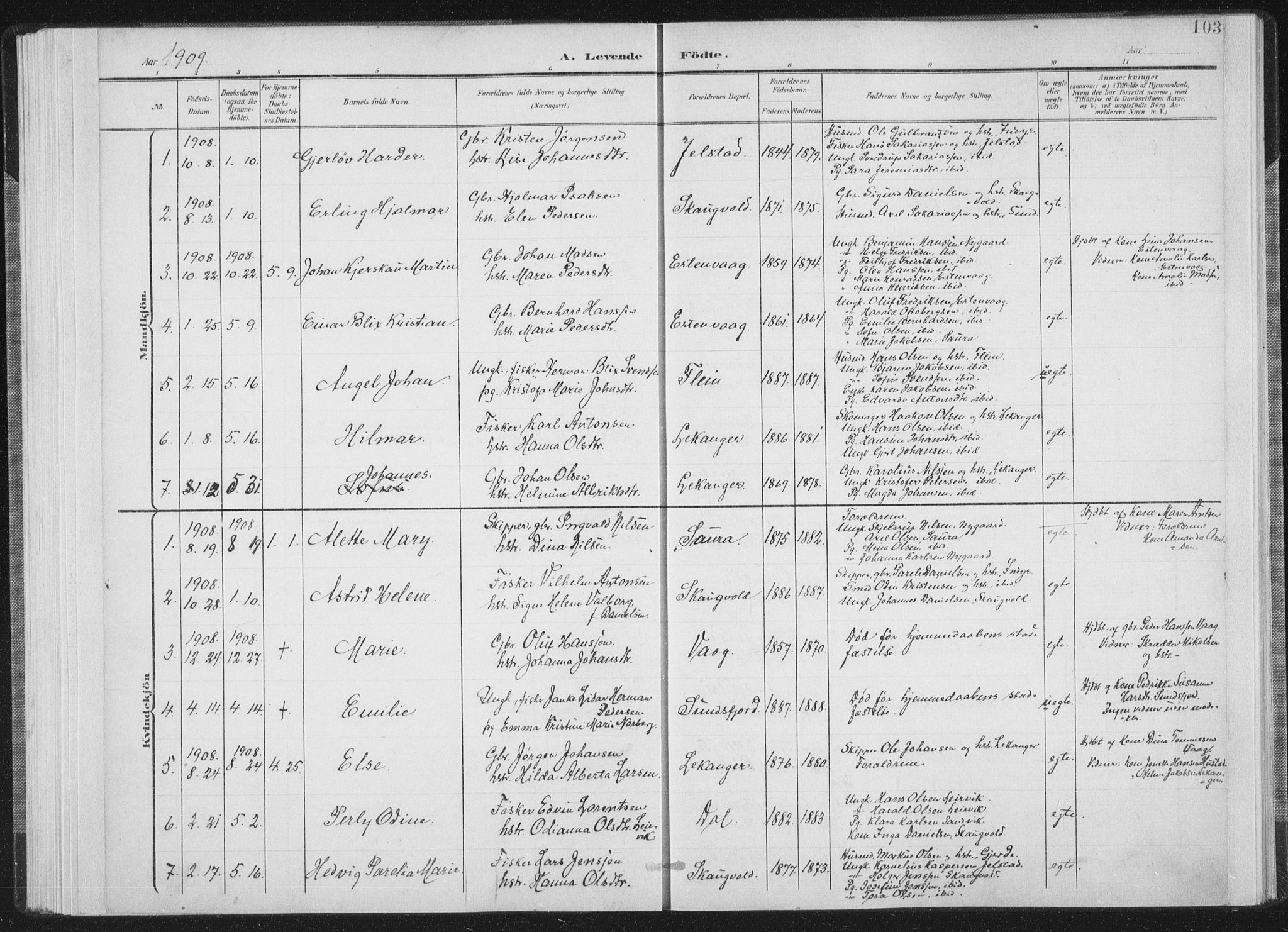 Ministerialprotokoller, klokkerbøker og fødselsregistre - Nordland, AV/SAT-A-1459/805/L0102: Parish register (official) no. 805A08I, 1900-1909, p. 103