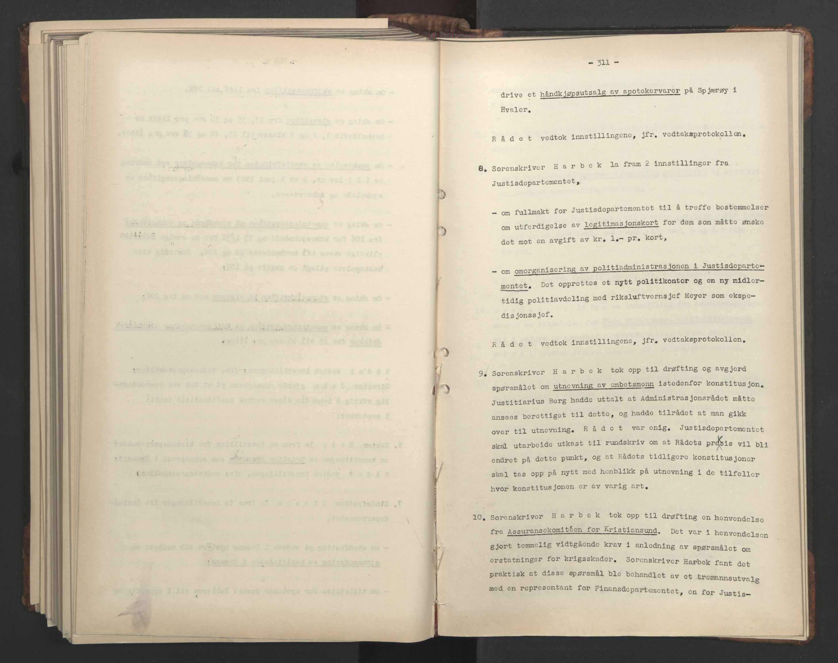 Administrasjonsrådet, AV/RA-S-1004/A/L0001: Møteprotokoll med tillegg 15/4-25/9, 1940, p. 311