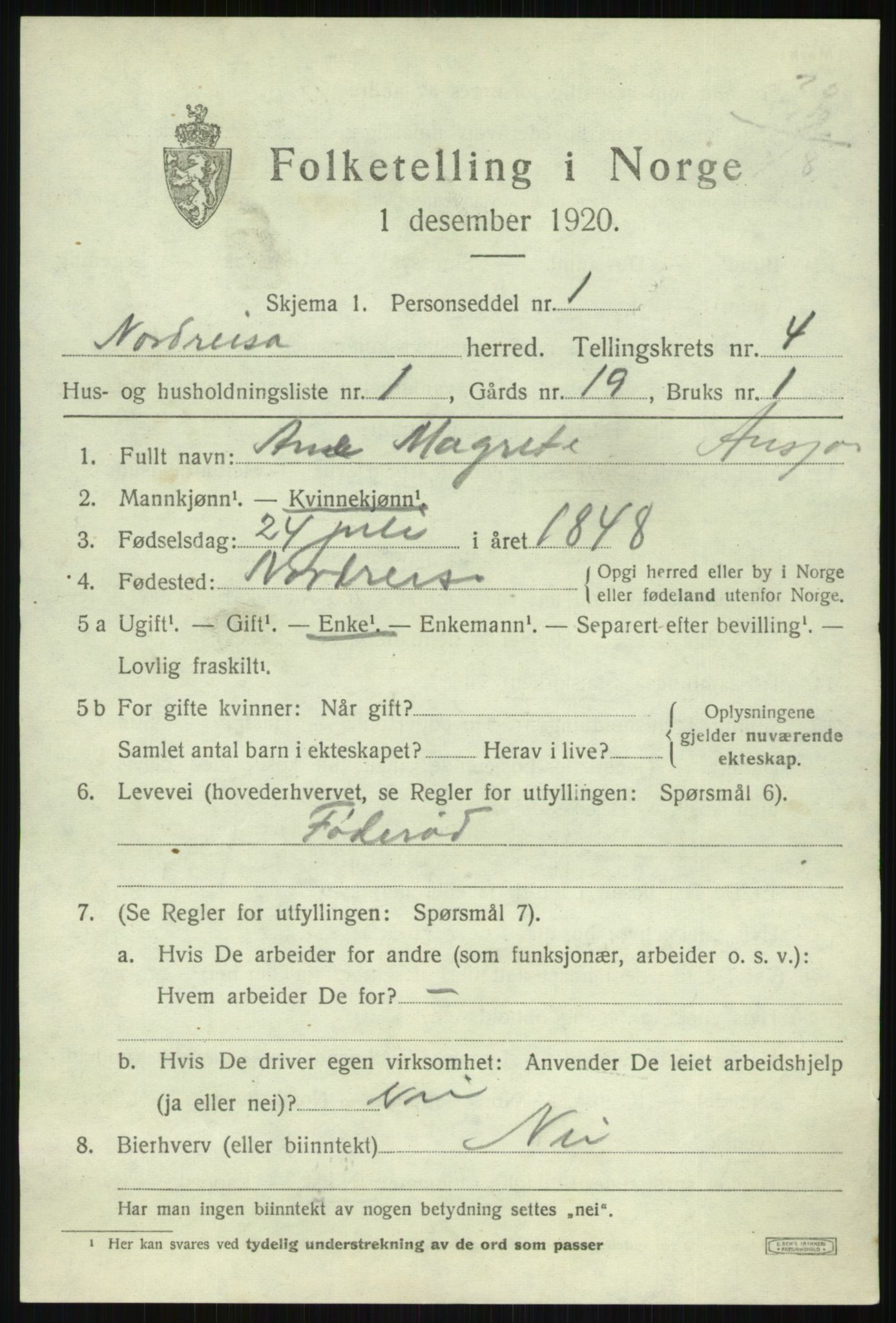 SATØ, 1920 census for Nordreisa, 1920, p. 1805