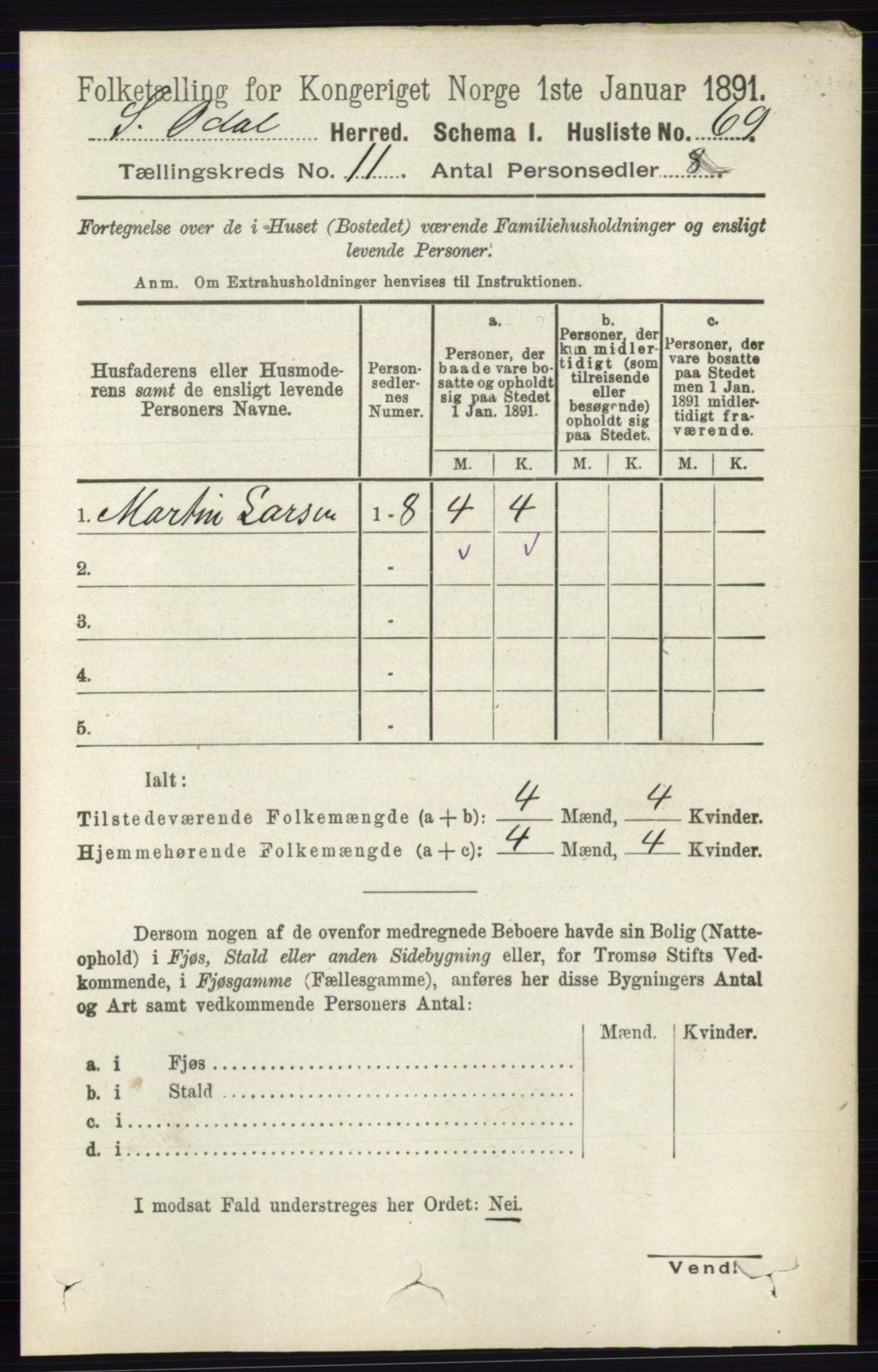 RA, 1891 census for 0419 Sør-Odal, 1891, p. 4895