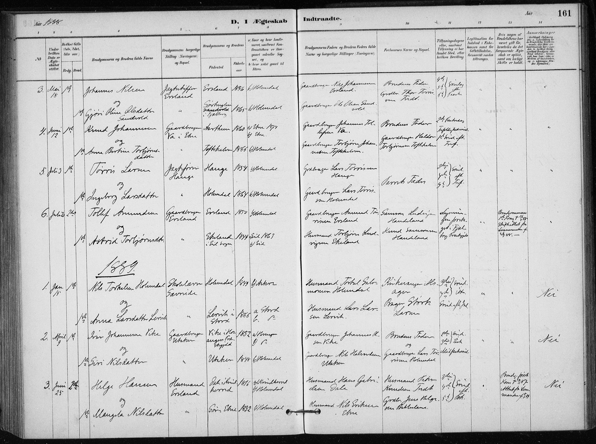 Skånevik sokneprestembete, AV/SAB-A-77801/H/Haa: Parish register (official) no. C  1, 1879-1917, p. 161