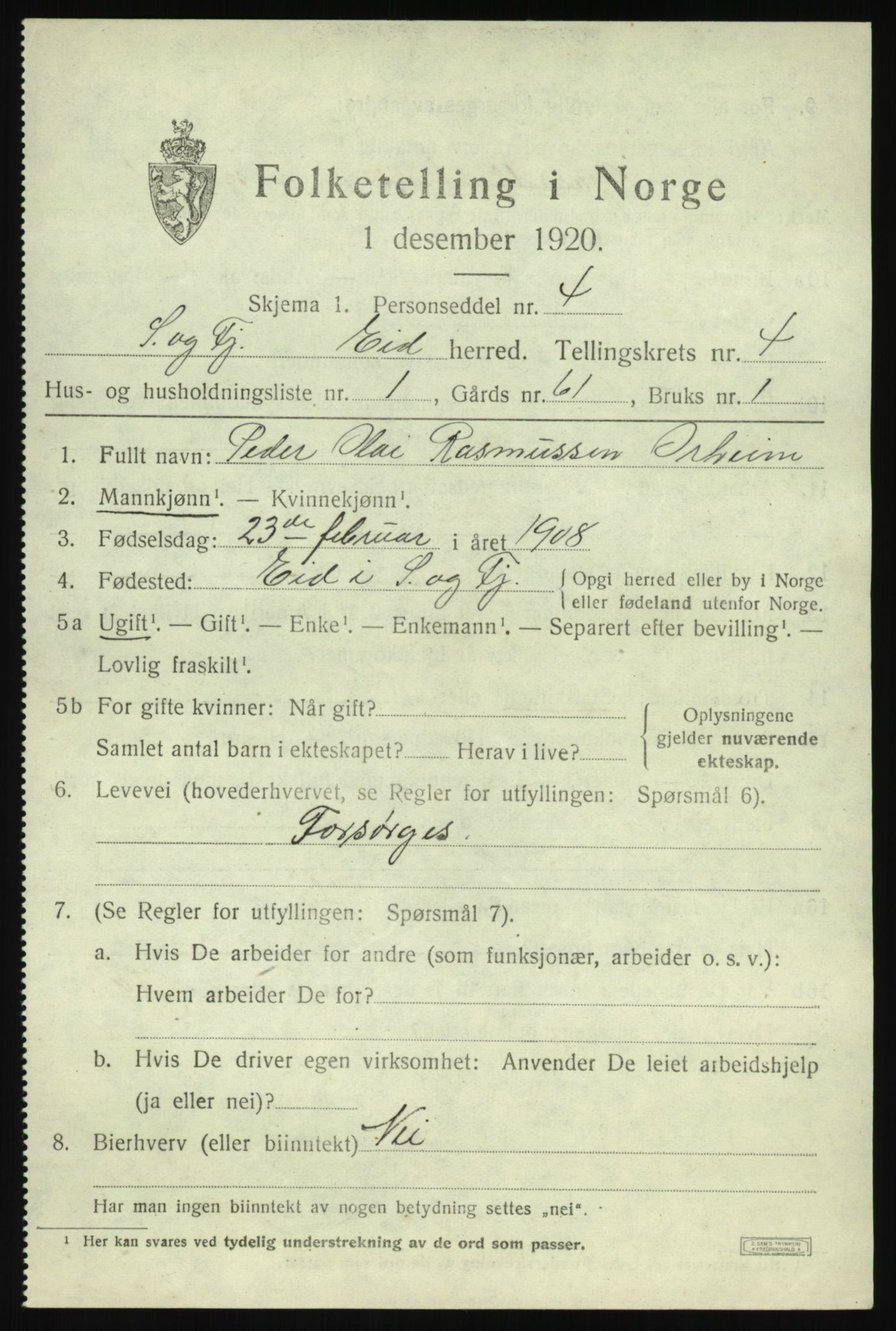 SAB, 1920 census for Eid, 1920, p. 2270