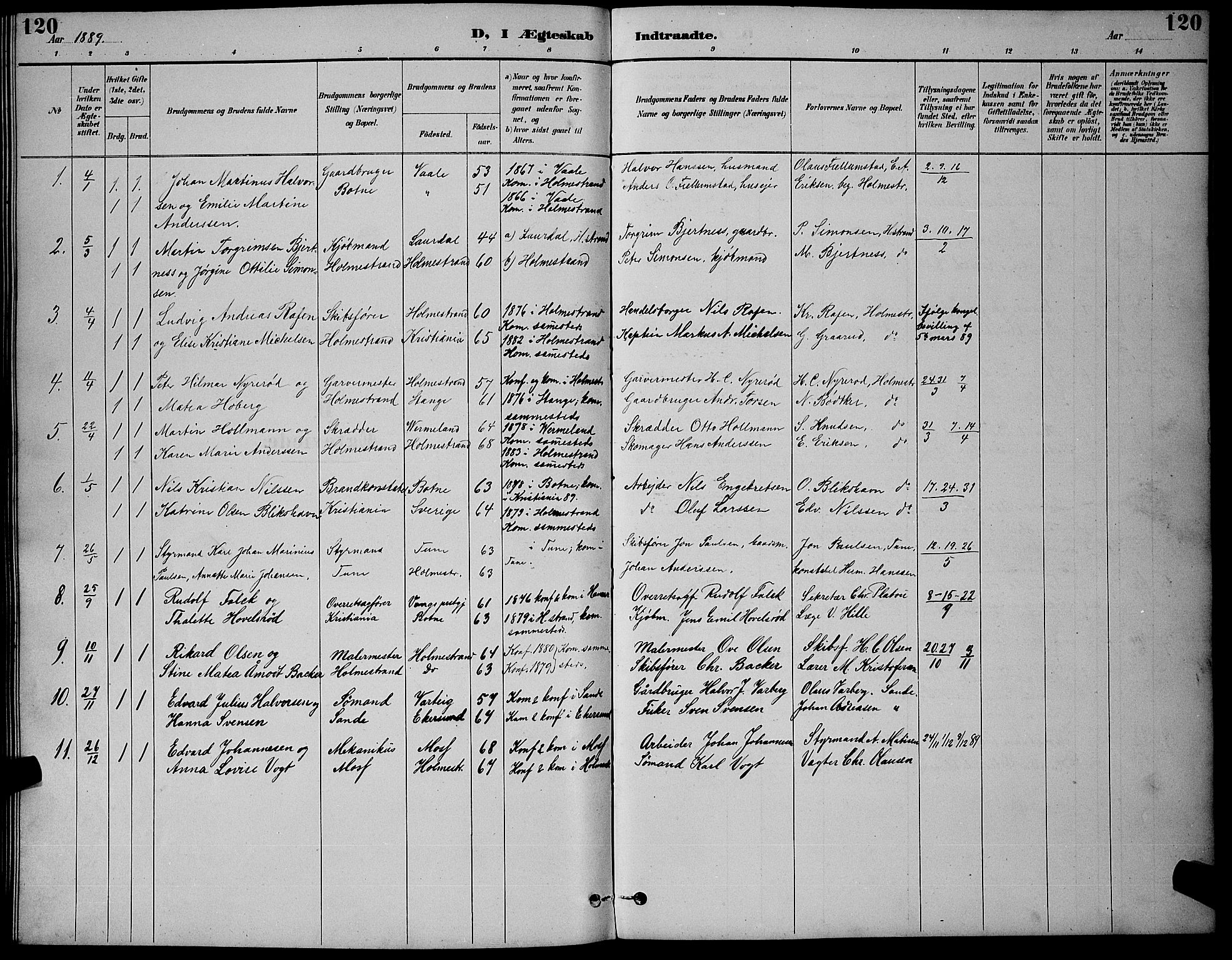 Holmestrand kirkebøker, AV/SAKO-A-346/G/Ga/L0005: Parish register (copy) no. 5, 1889-1901, p. 120