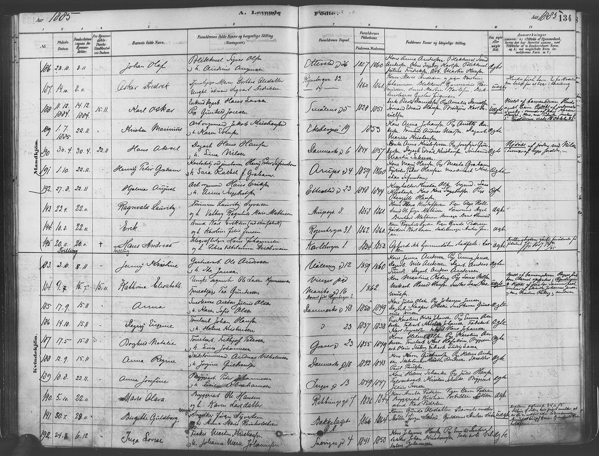 Gamlebyen prestekontor Kirkebøker, SAO/A-10884/F/Fa/L0005: Parish register (official) no. 5, 1878-1889, p. 134