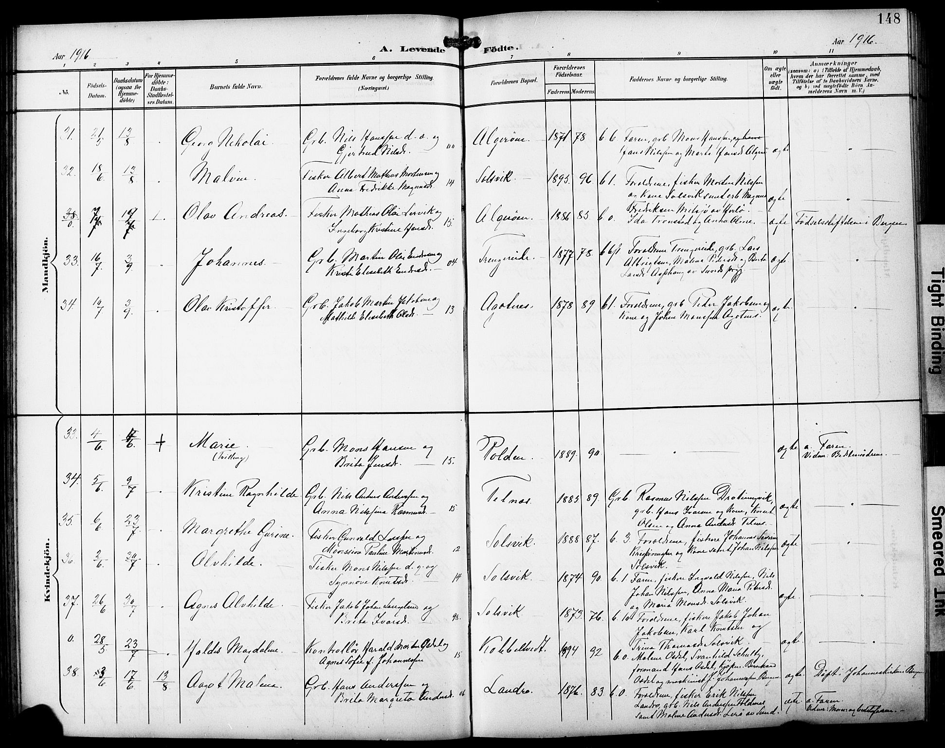 Fjell sokneprestembete, SAB/A-75301/H/Hab: Parish register (copy) no. A 5, 1899-1918, p. 148