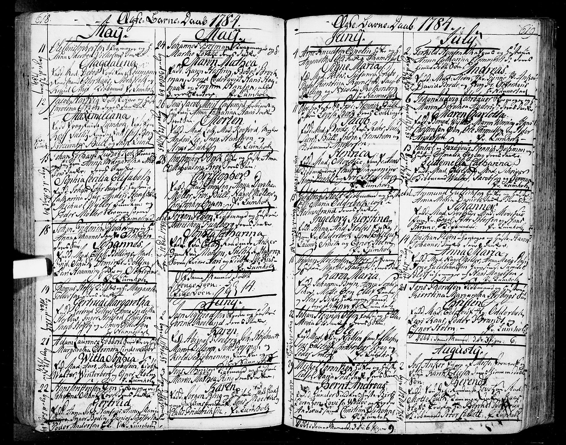 Oslo domkirke Kirkebøker, SAO/A-10752/F/Fa/L0004: Parish register (official) no. 4, 1743-1786, p. 618-619