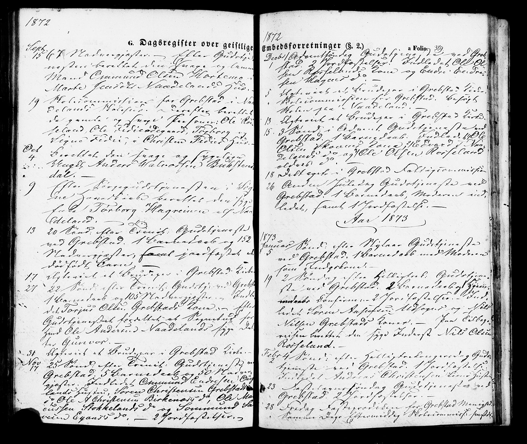Søgne sokneprestkontor, SAK/1111-0037/F/Fa/Faa/L0002: Parish register (official) no. A 2, 1854-1882, p. 389