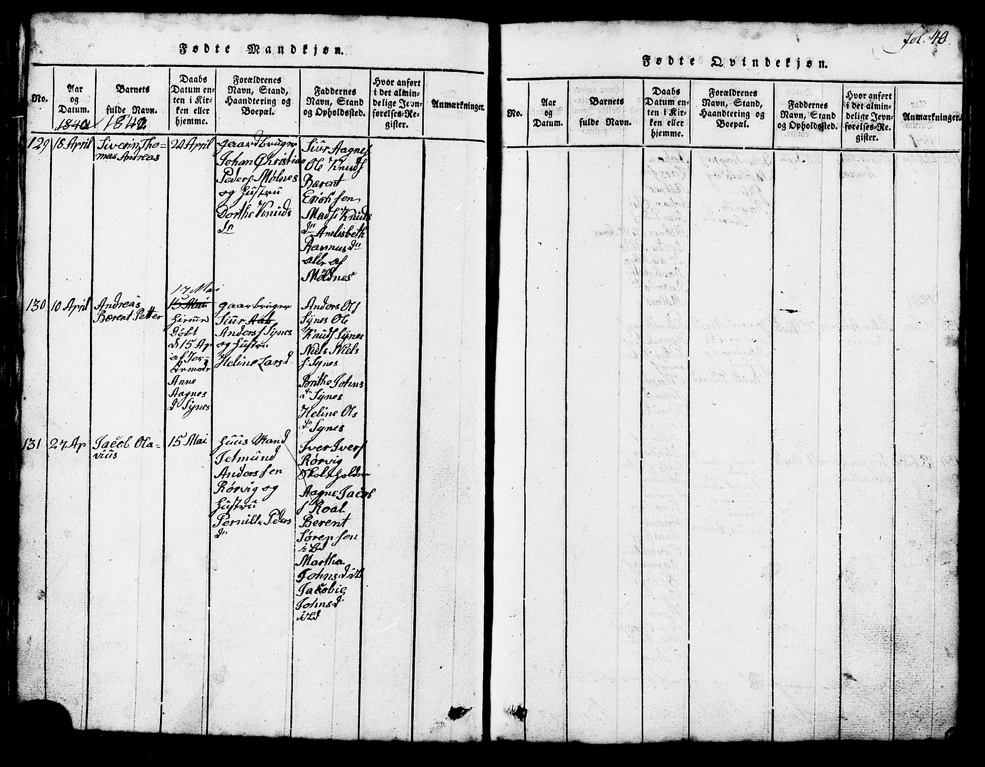 Ministerialprotokoller, klokkerbøker og fødselsregistre - Møre og Romsdal, SAT/A-1454/537/L0520: Parish register (copy) no. 537C01, 1819-1868, p. 40