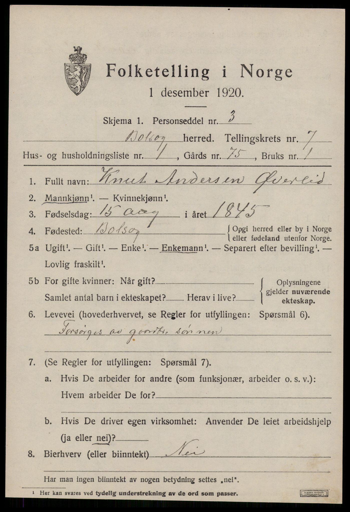 SAT, 1920 census for Bolsøy, 1920, p. 8975