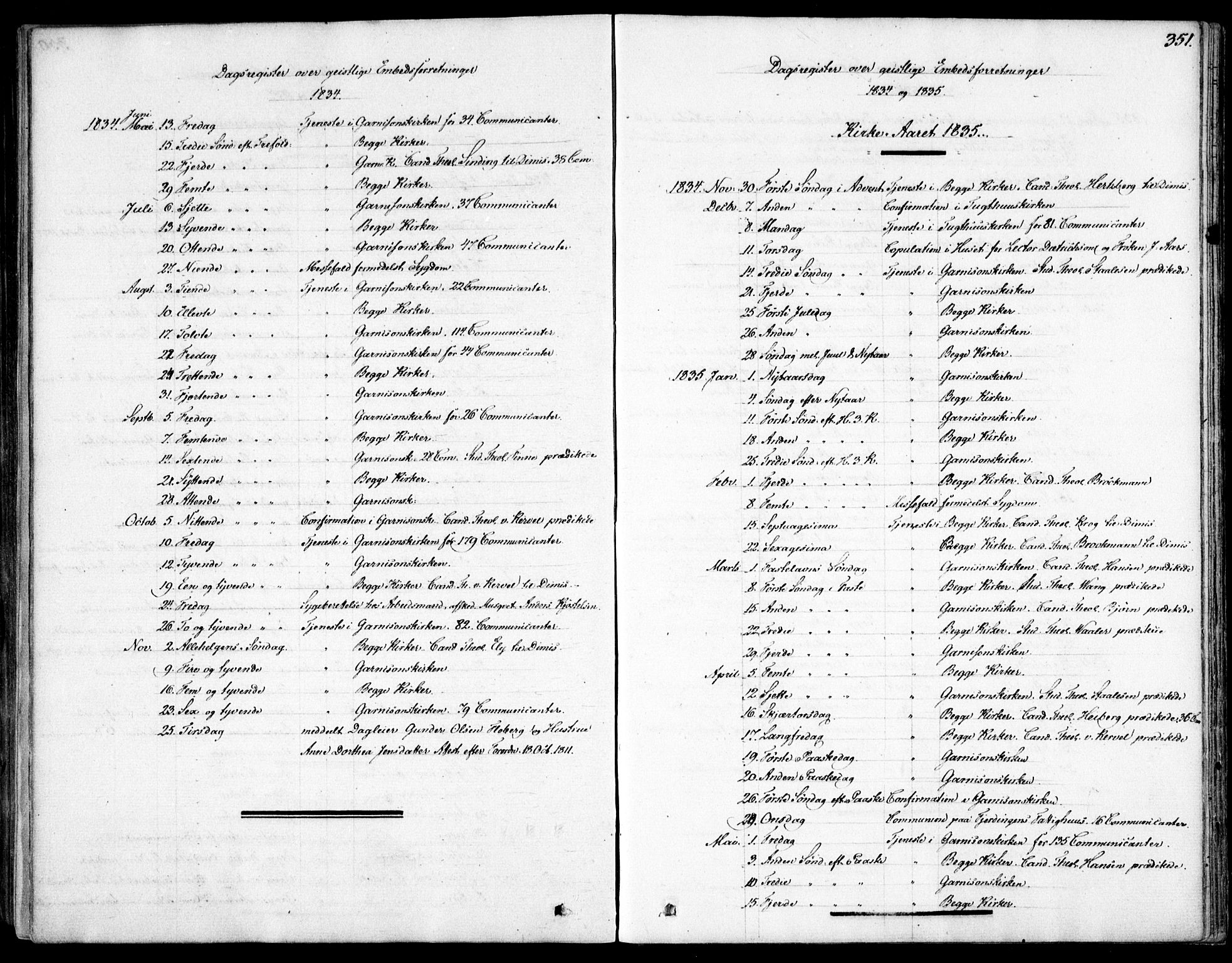 Garnisonsmenigheten Kirkebøker, SAO/A-10846/F/Fa/L0007: Parish register (official) no. 7, 1828-1881, p. 351