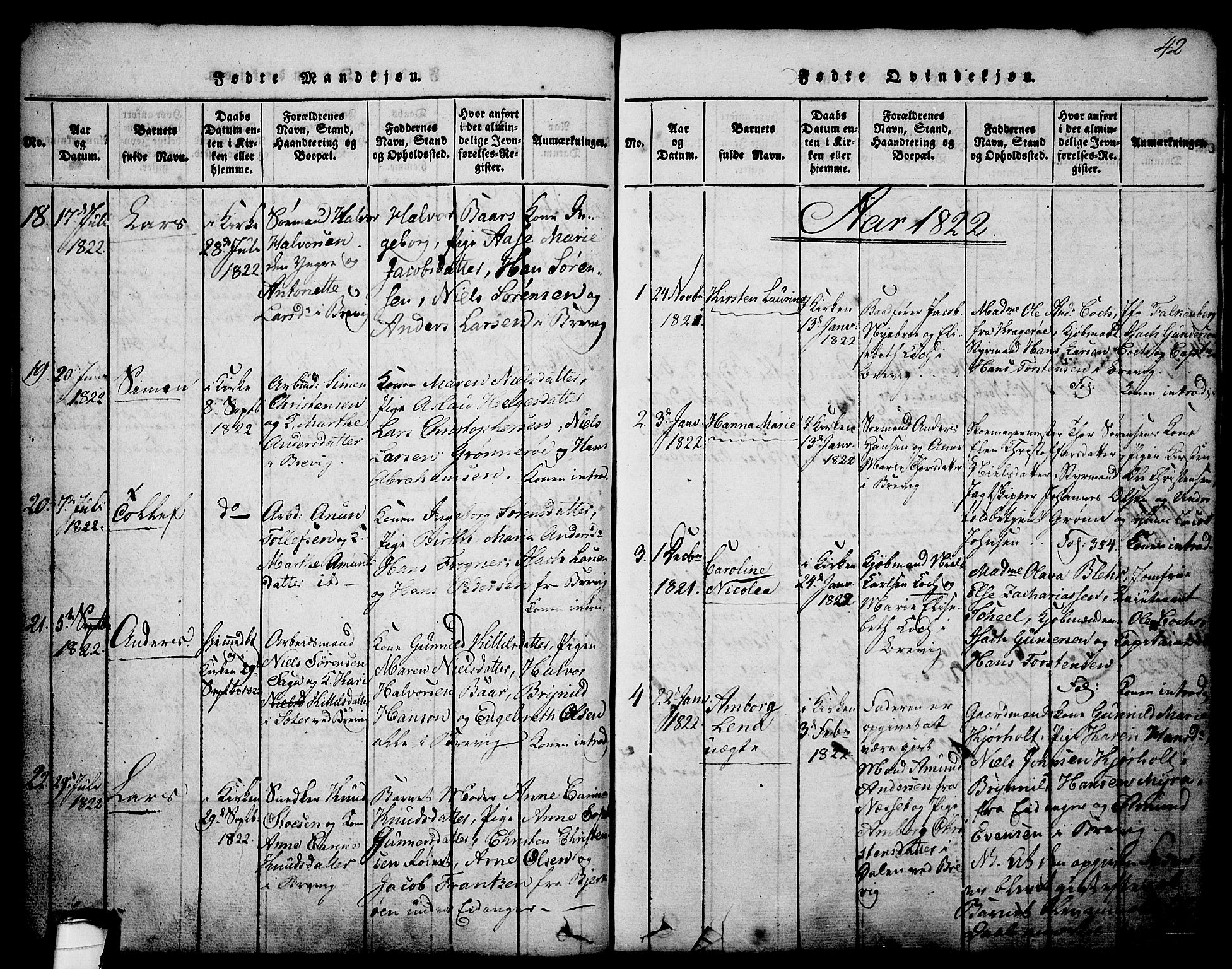 Brevik kirkebøker, AV/SAKO-A-255/G/Ga/L0001: Parish register (copy) no. 1, 1814-1845, p. 42