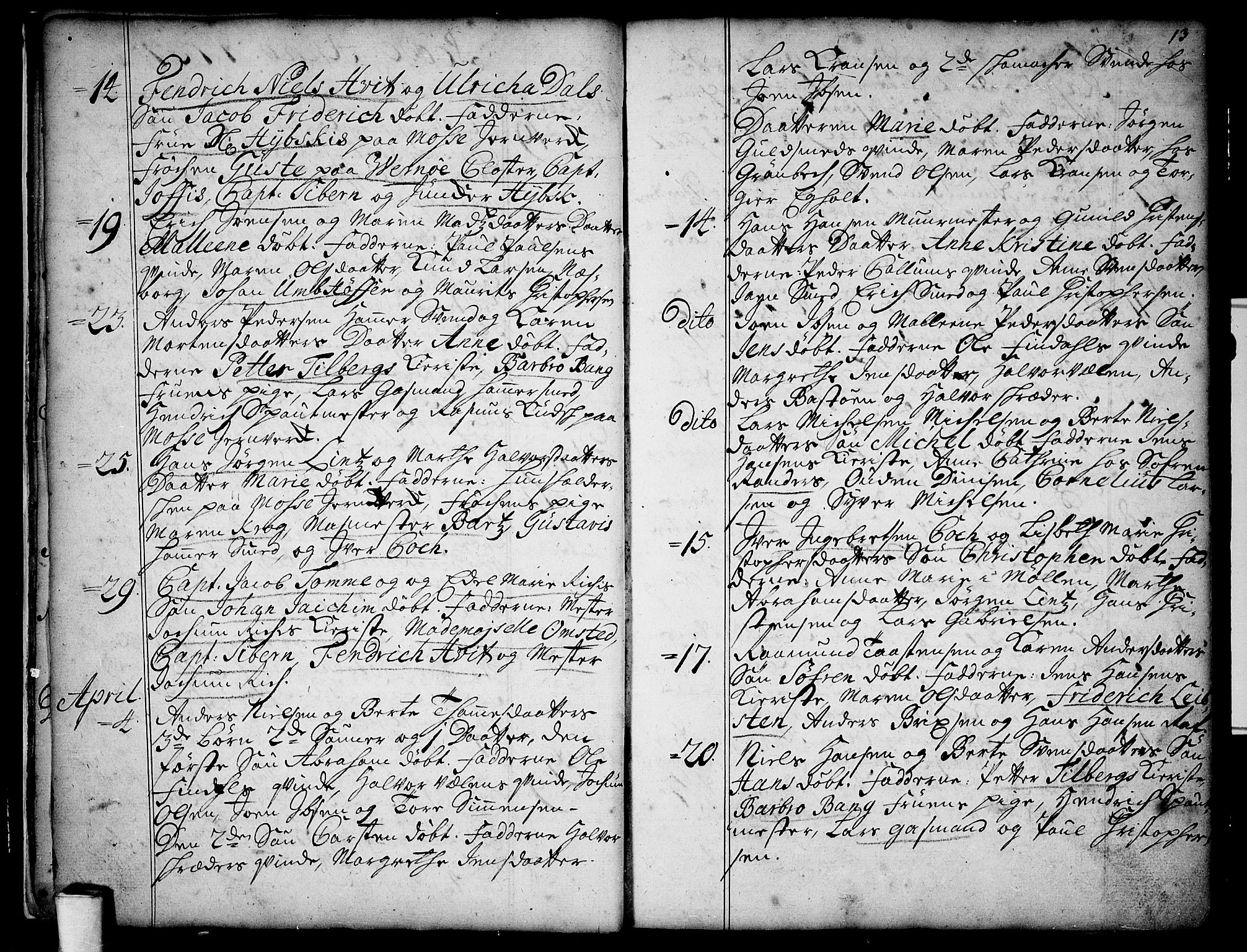 Moss prestekontor Kirkebøker, SAO/A-2003/F/Fa/L0001: Parish register (official) no. I 1, 1725-1752, p. 13