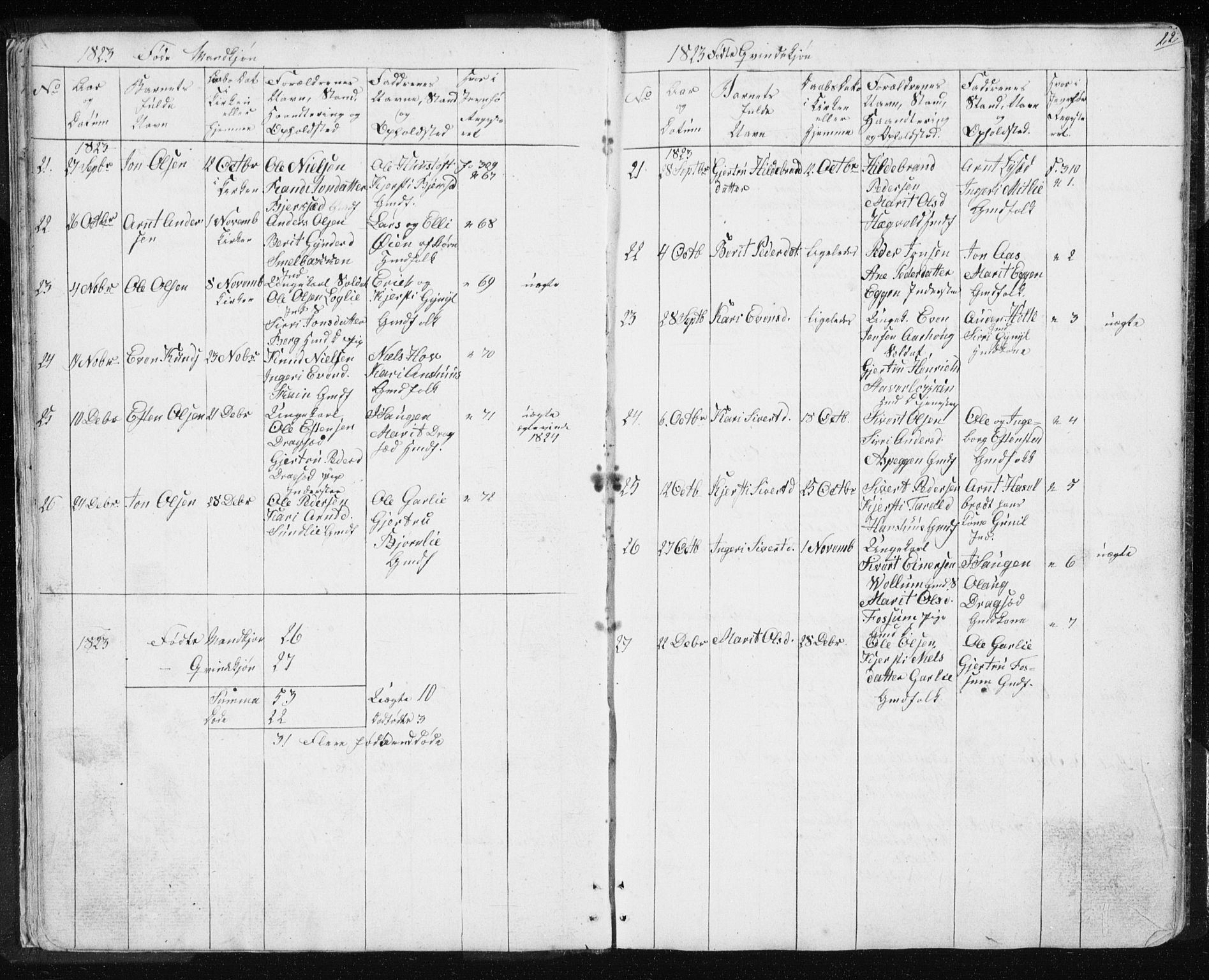 Ministerialprotokoller, klokkerbøker og fødselsregistre - Sør-Trøndelag, SAT/A-1456/689/L1043: Parish register (copy) no. 689C02, 1816-1892, p. 22
