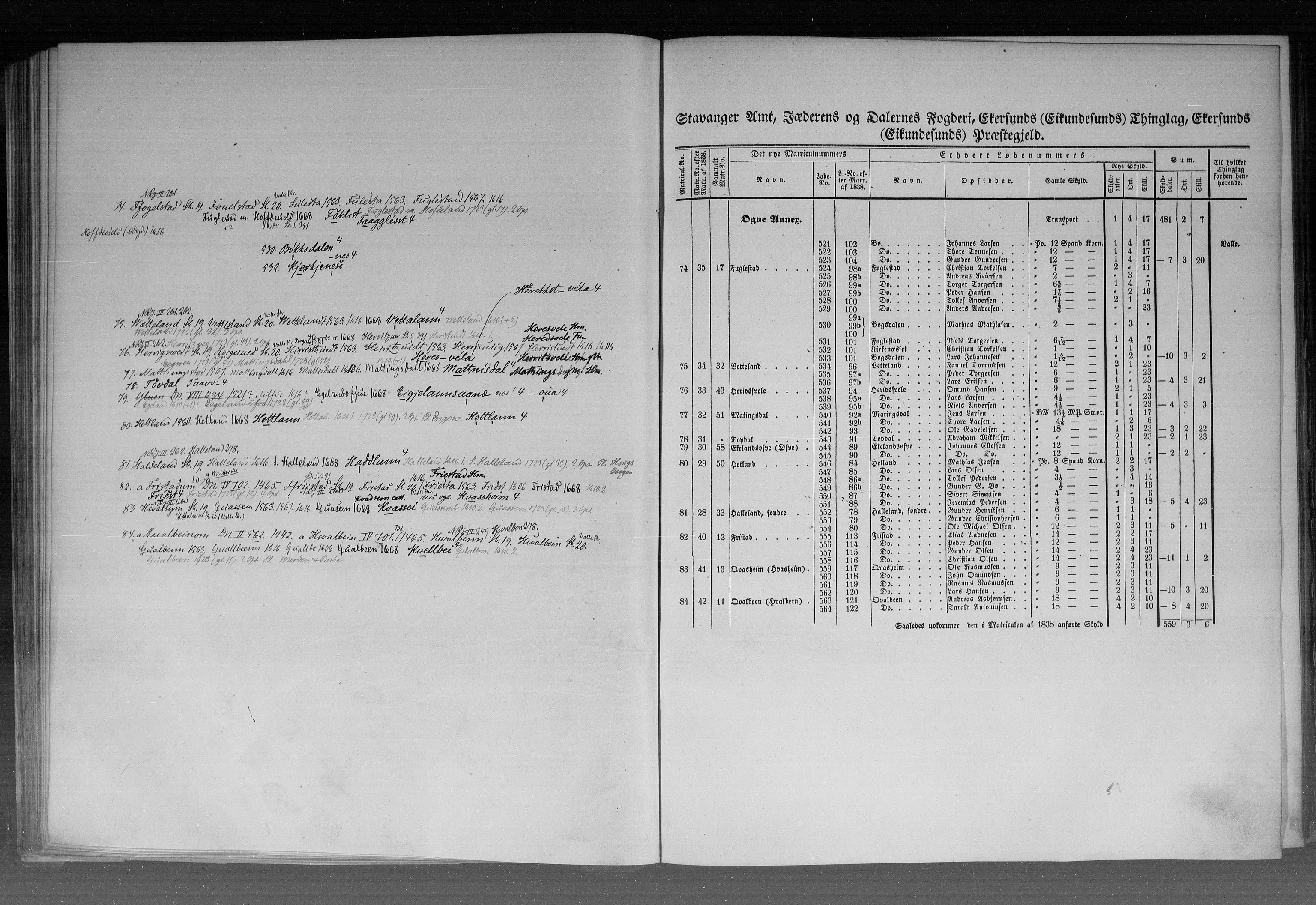 Rygh, AV/RA-PA-0034/F/Fb/L0010: Matrikkelen for 1838 - Stavanger amt (Rogaland fylke), 1838