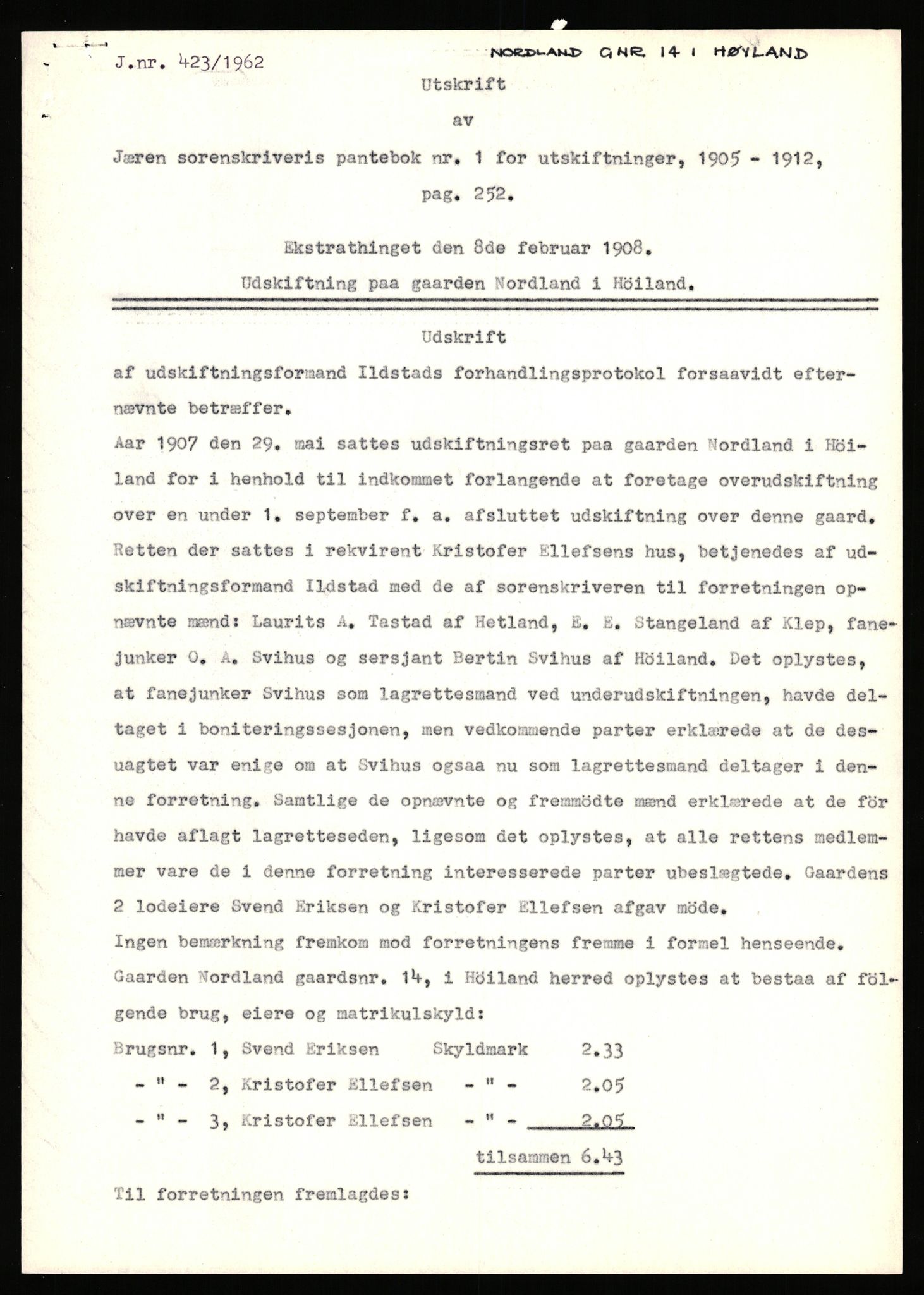 Statsarkivet i Stavanger, SAST/A-101971/03/Y/Yj/L0063: Avskrifter sortert etter gårdsnavn: Nordbraud - Nordvik, 1750-1930, p. 206