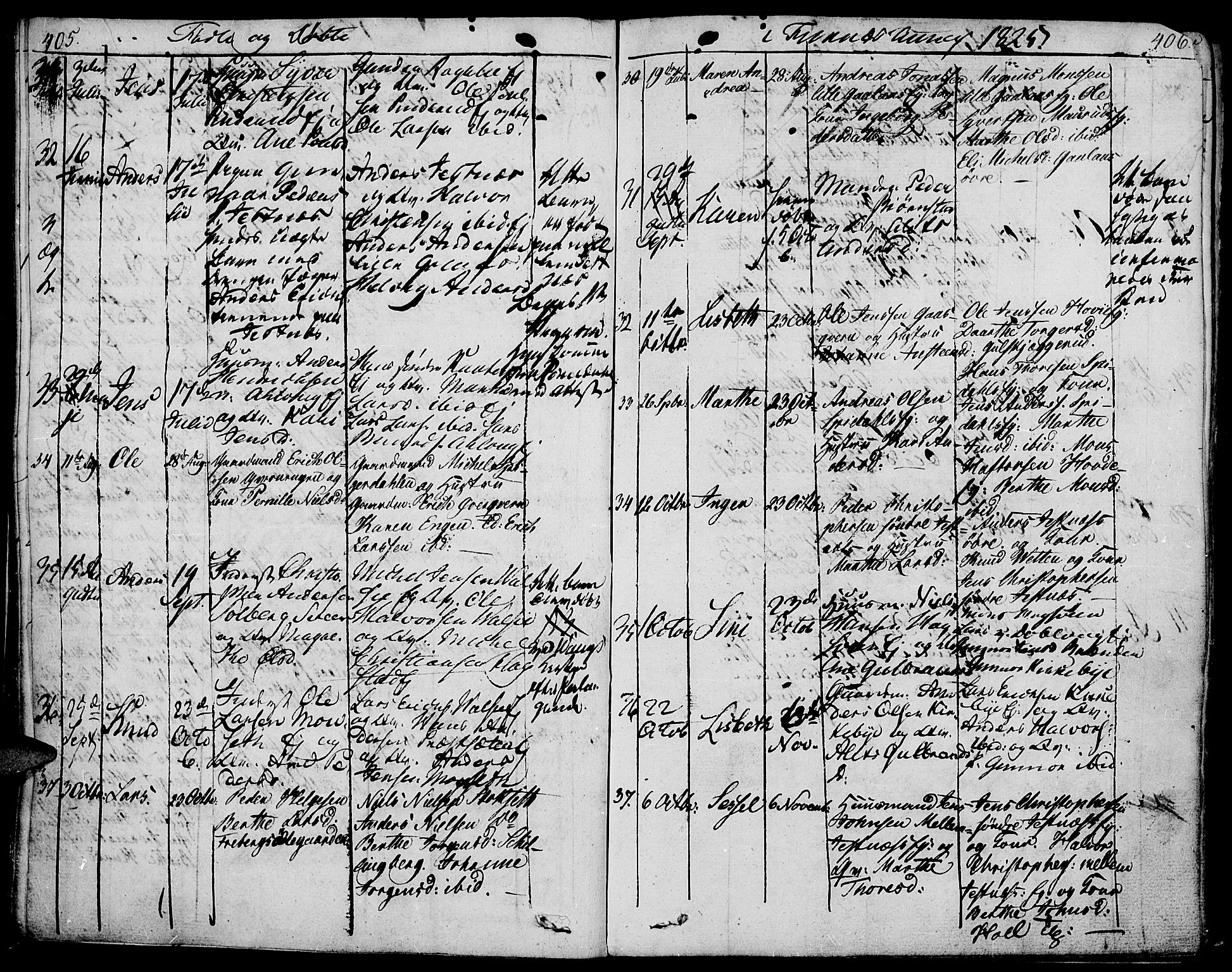 Vang prestekontor, Hedmark, SAH/PREST-008/H/Ha/Haa/L0006: Parish register (official) no. 6 /2, 1810-1827, p. 405-406