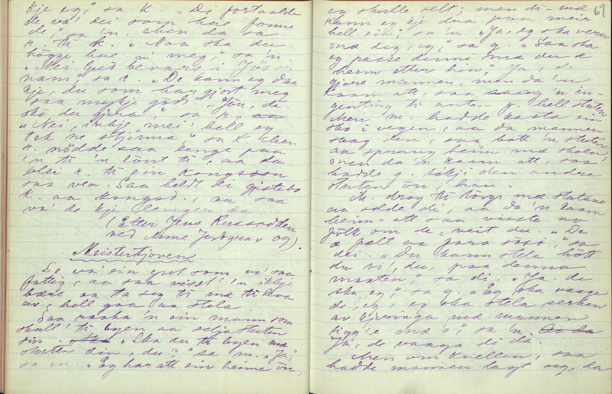 Rikard Berge, TEMU/TGM-A-1003/F/L0003/0011: 061-100 Innholdslister / 70 Eventyr, segnir, folkekunst, rim o.a., 1909, p. 66-67