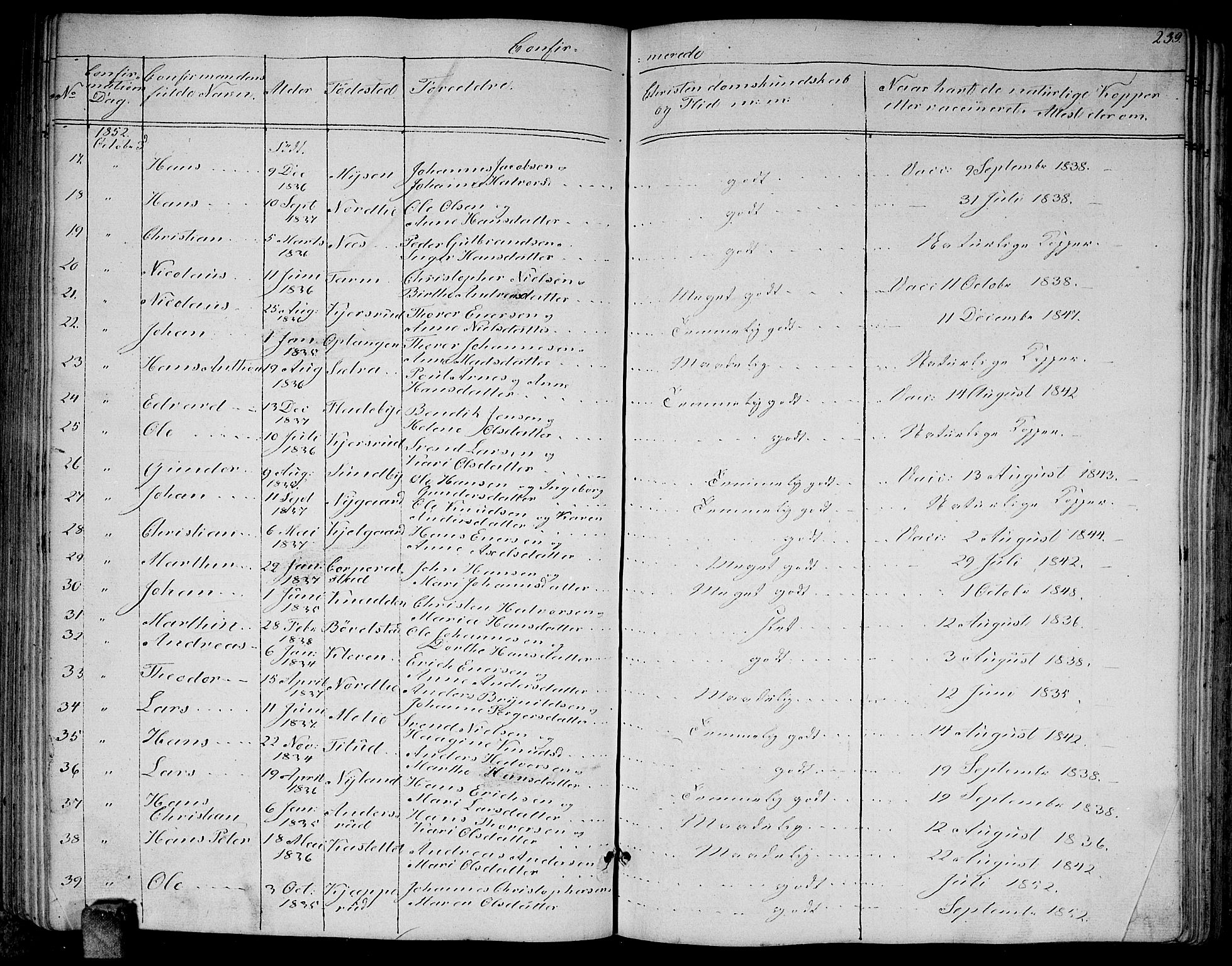 Enebakk prestekontor Kirkebøker, SAO/A-10171c/G/Ga/L0004: Parish register (copy) no. I 4, 1850-1866, p. 239