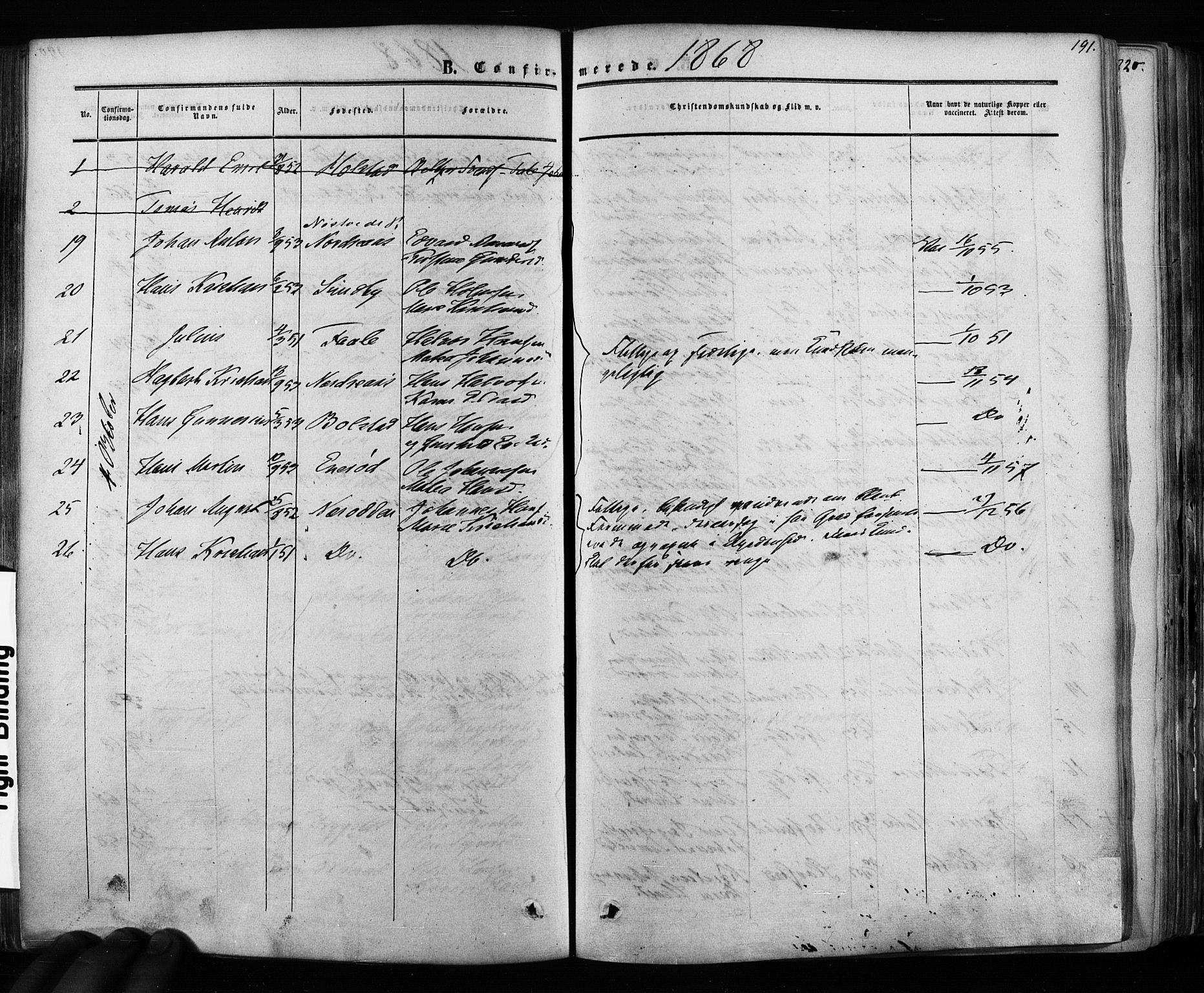 Ås prestekontor Kirkebøker, AV/SAO-A-10894/F/Fa/L0007: Parish register (official) no. I 7, 1854-1870, p. 191