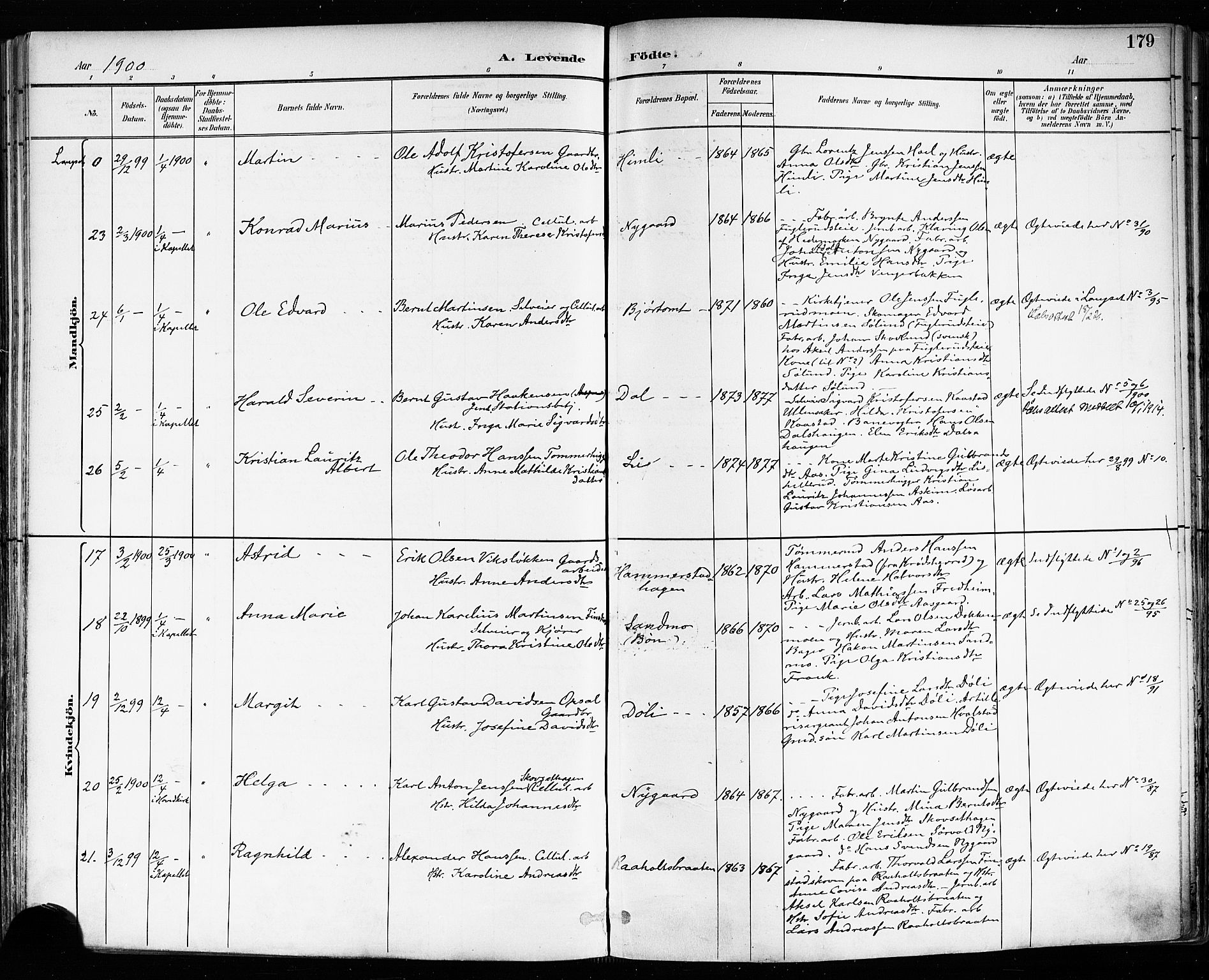 Eidsvoll prestekontor Kirkebøker, AV/SAO-A-10888/F/Fa/L0004: Parish register (official) no. I 4, 1891-1900, p. 179