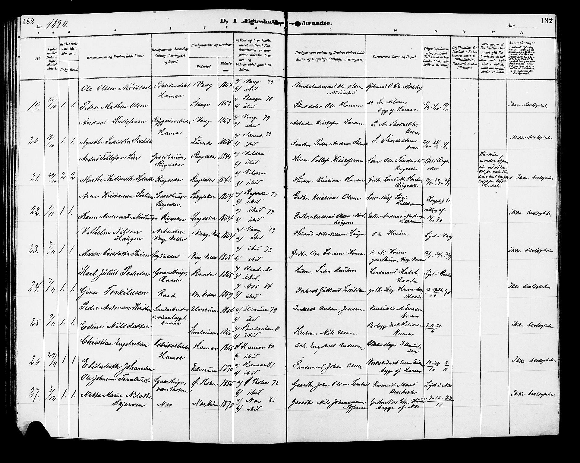 Vang prestekontor, Hedmark, AV/SAH-PREST-008/H/Ha/Hab/L0013: Parish register (copy) no. 13, 1890-1899, p. 182