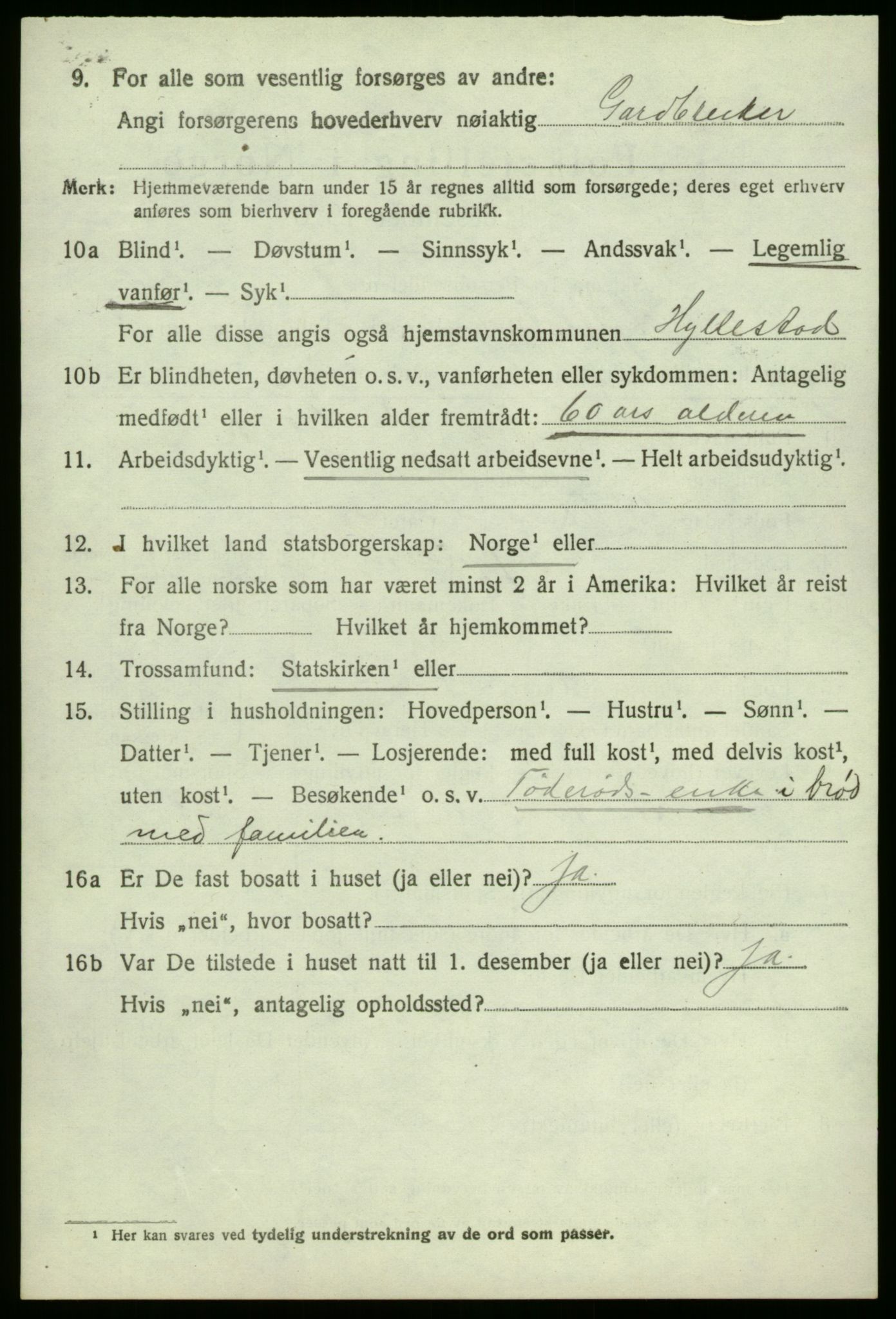 SAB, 1920 census for Hyllestad, 1920, p. 1809