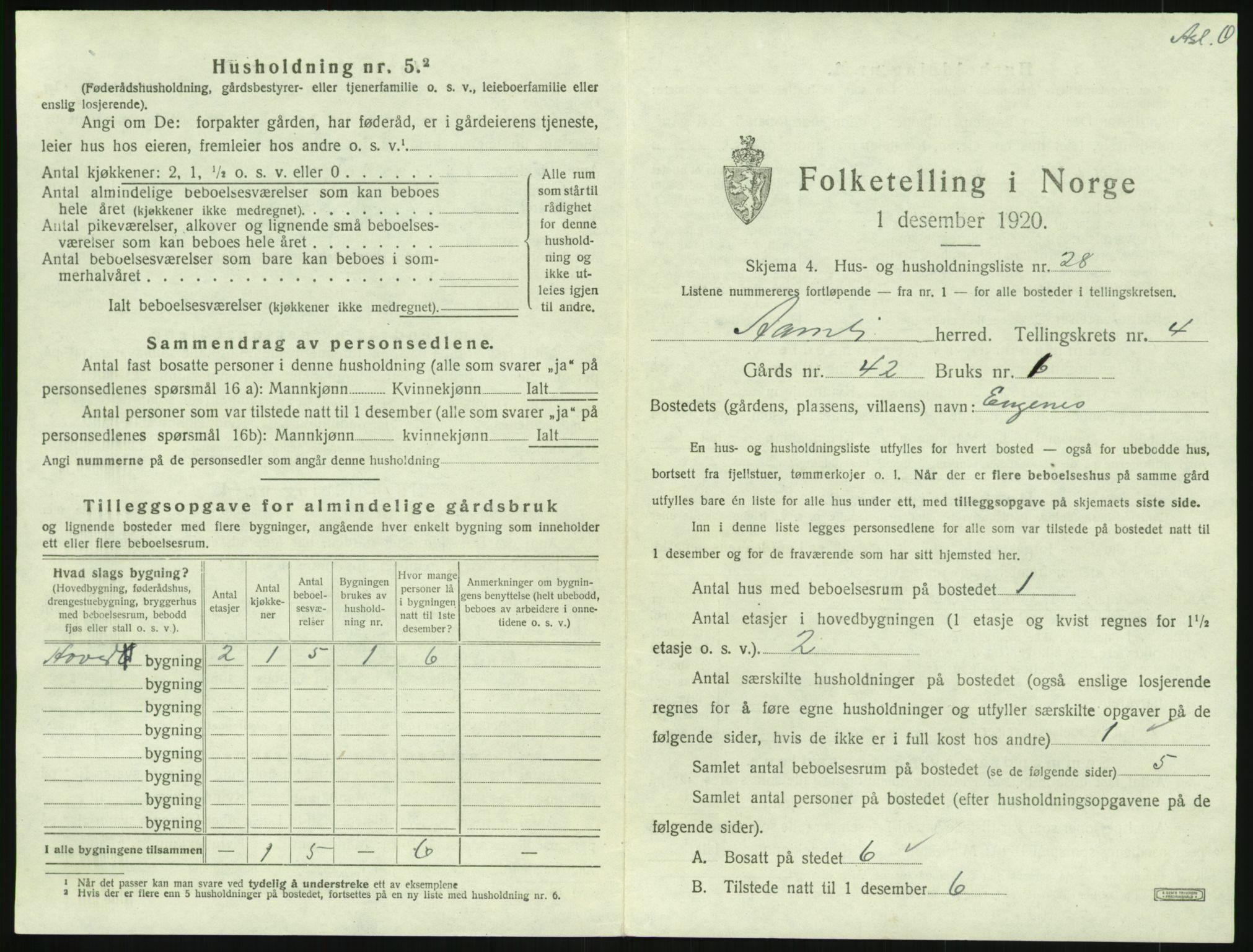 SAK, 1920 census for Åmli, 1920, p. 297