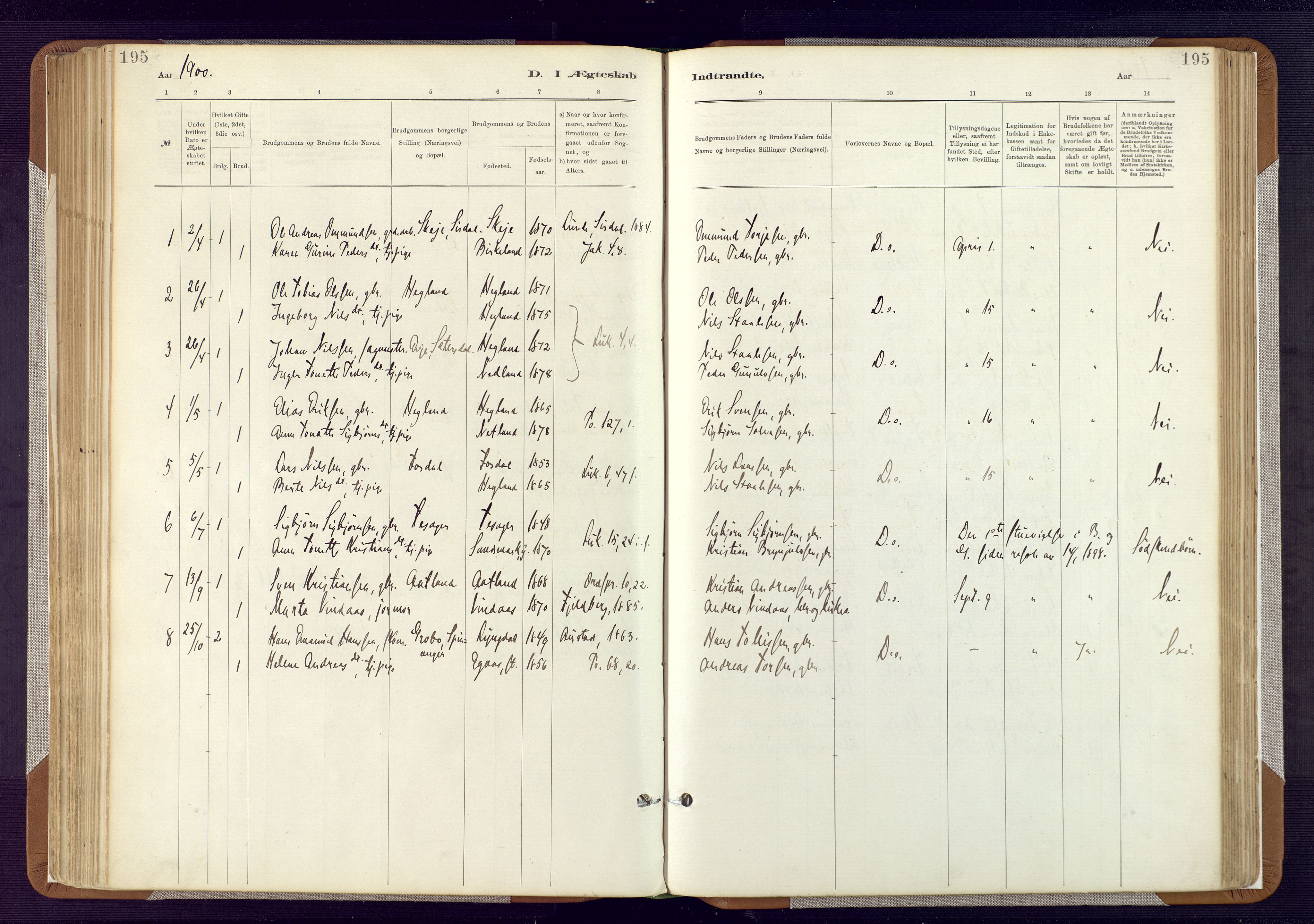 Bakke sokneprestkontor, SAK/1111-0002/F/Fa/Fab/L0003: Parish register (official) no. A 3, 1884-1921, p. 195