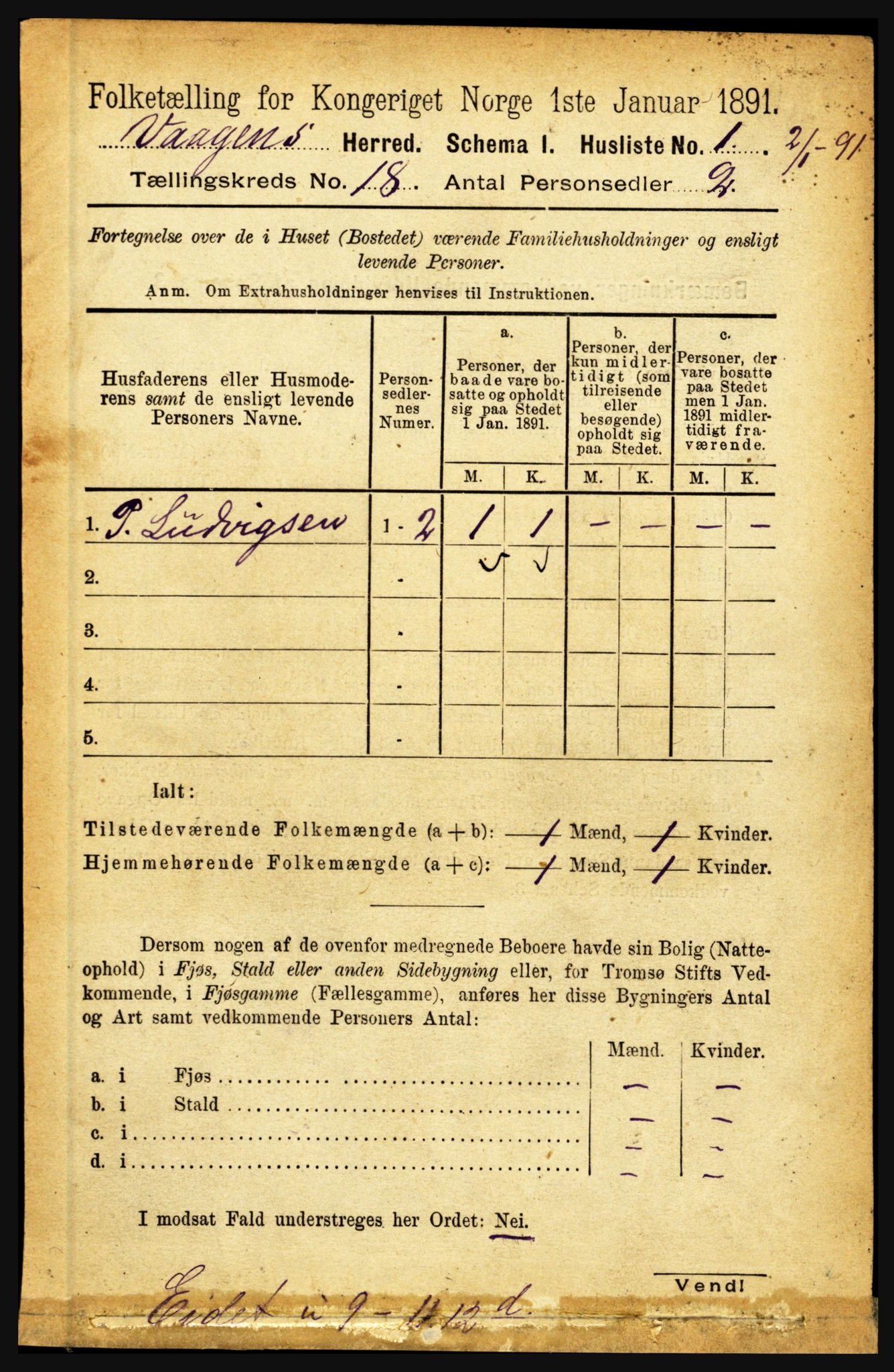 RA, 1891 census for 1865 Vågan, 1891, p. 5072