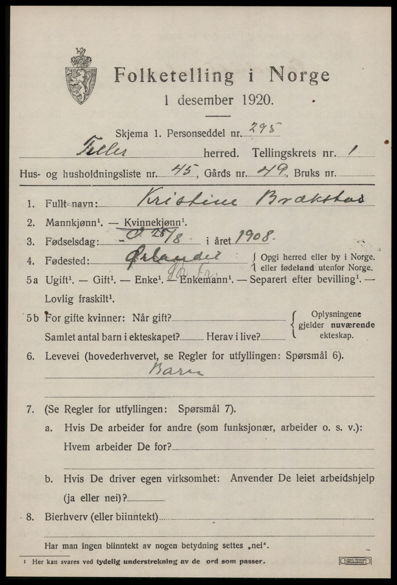 SAT, 1920 census for Tiller, 1920, p. 957