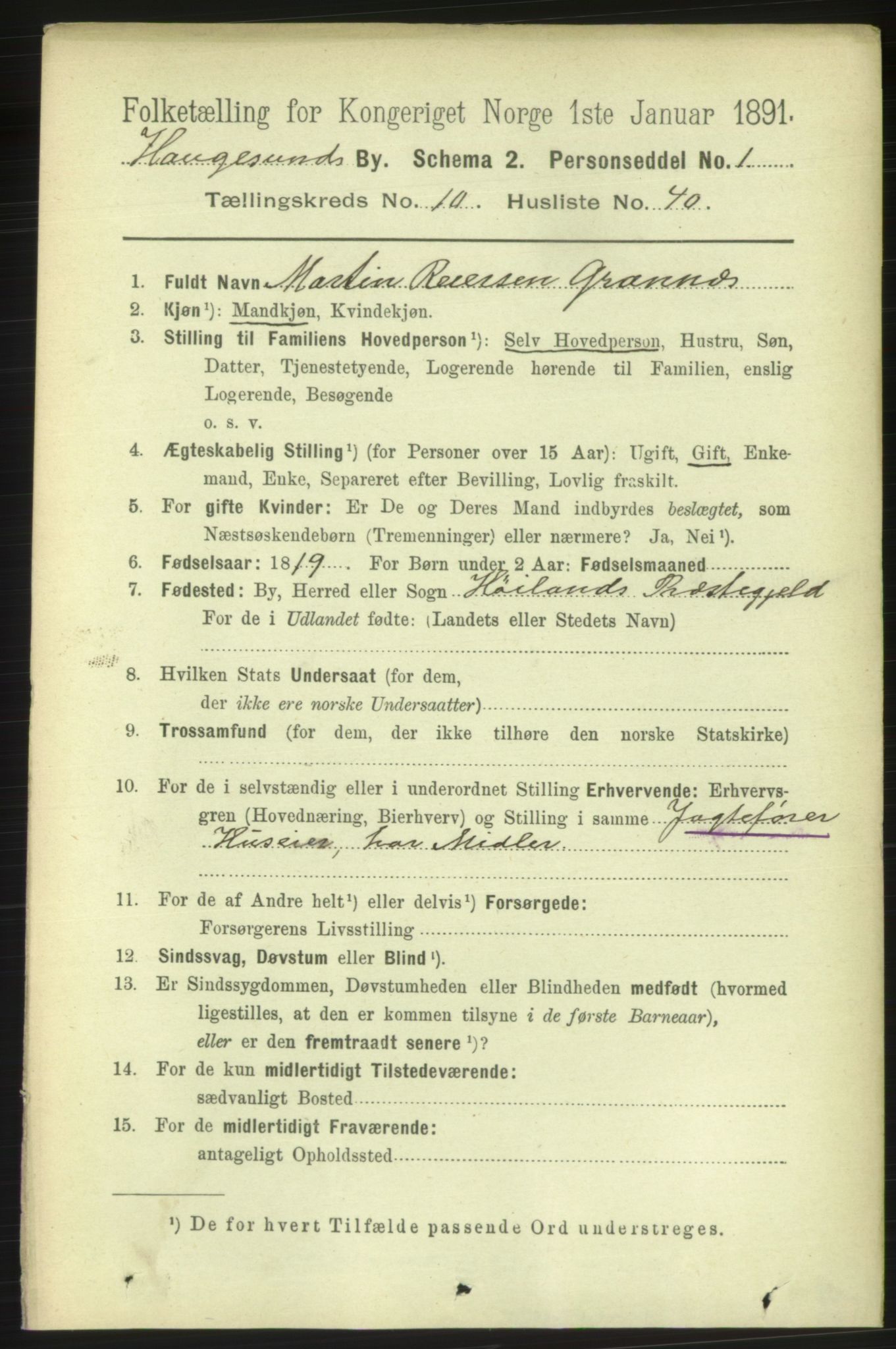 RA, 1891 census for 1106 Haugesund, 1891, p. 3942