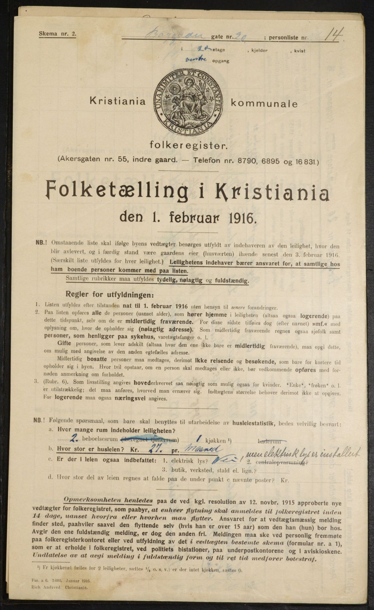 OBA, Municipal Census 1916 for Kristiania, 1916, p. 8095