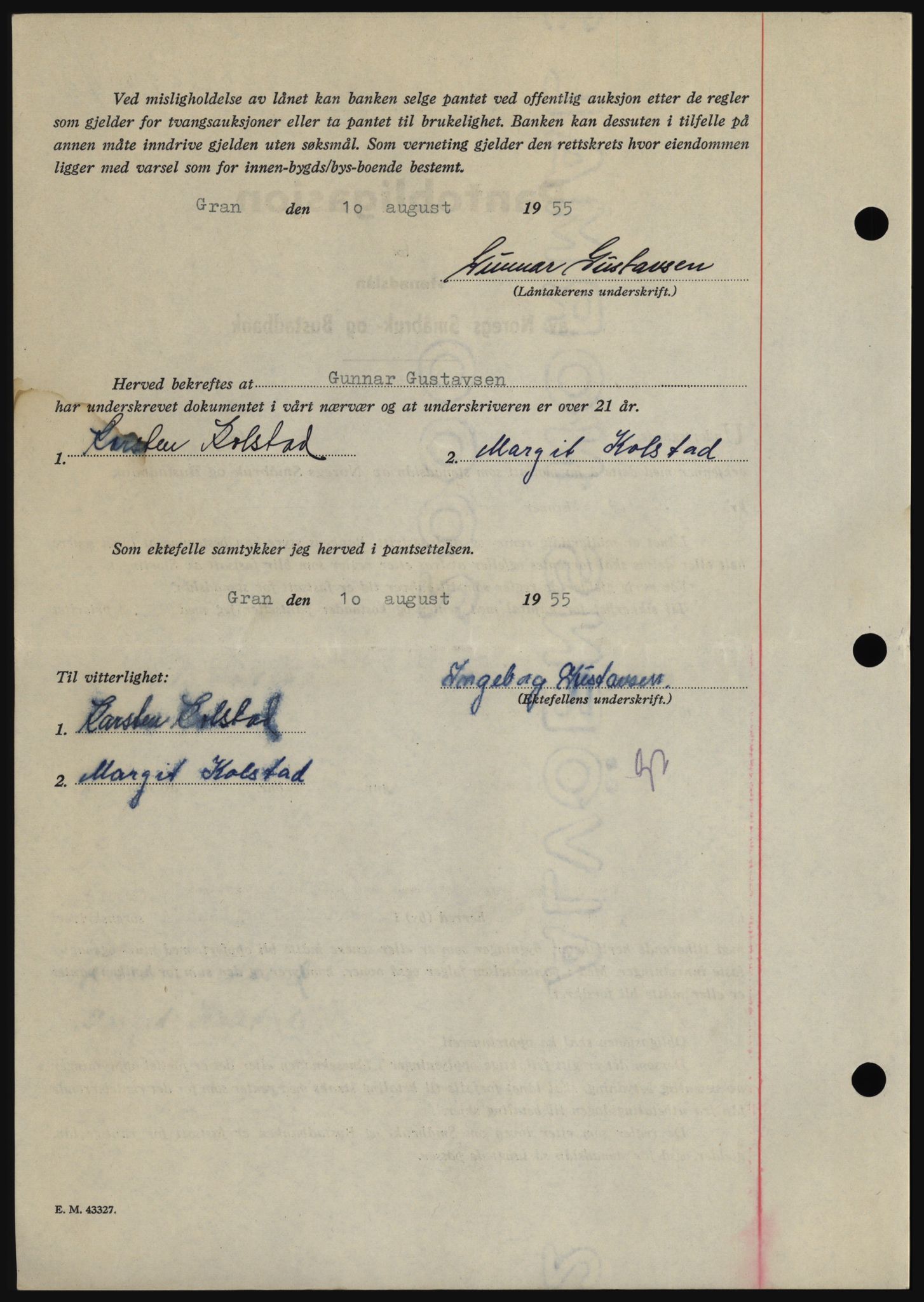 Hadeland og Land tingrett, SAH/TING-010/H/Hb/Hbc/L0032: Mortgage book no. B32, 1955-1955, Diary no: : 2492/1955