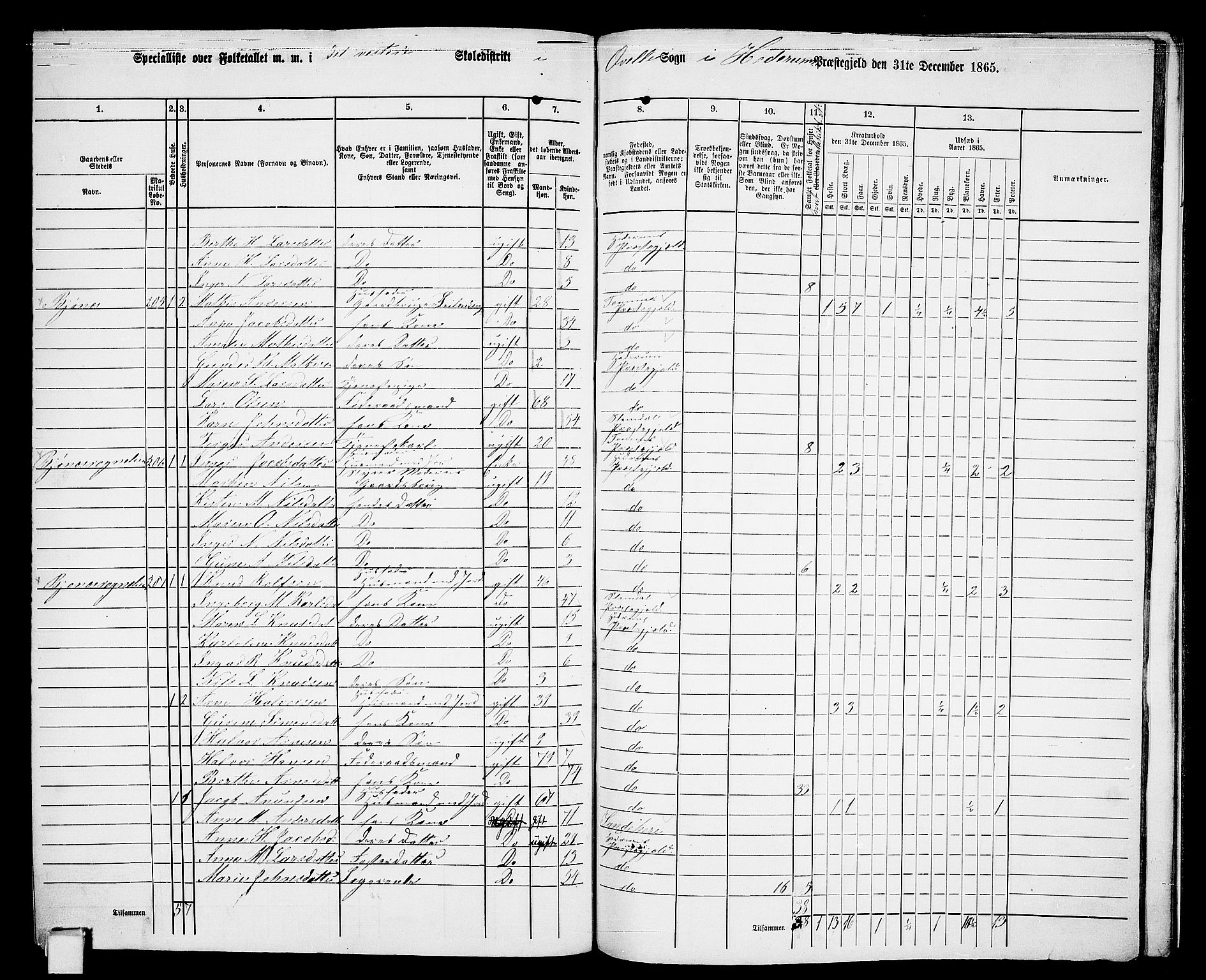 RA, 1865 census for Hedrum, 1865, p. 178